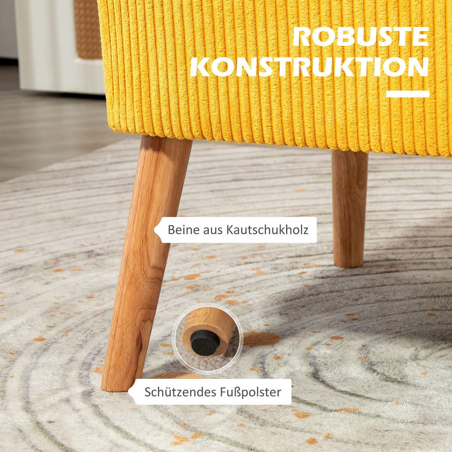 2-seat upholstered sofa, yellow, 117x56.5x77 cm