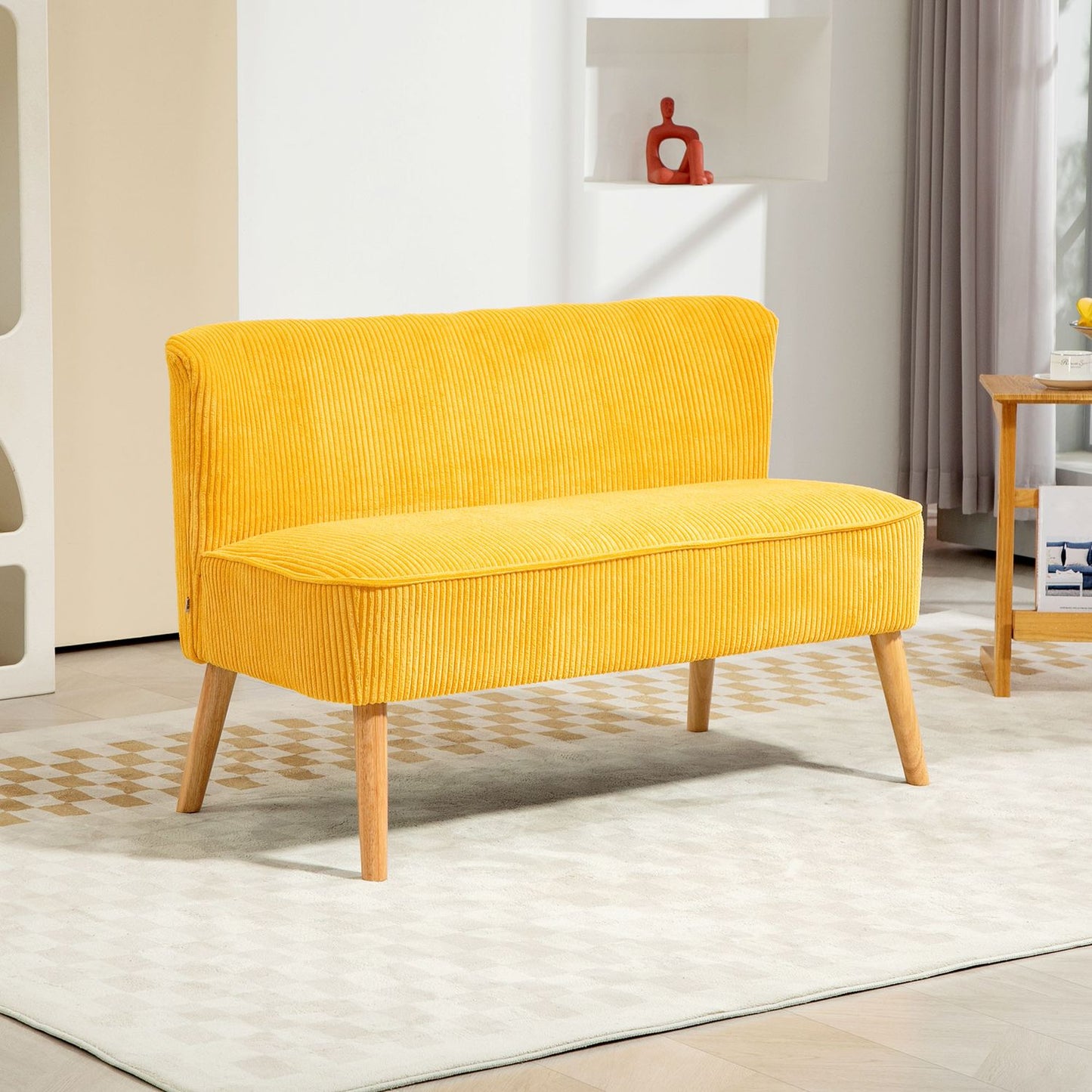 2-seat upholstered sofa, yellow, 117x56.5x77 cm