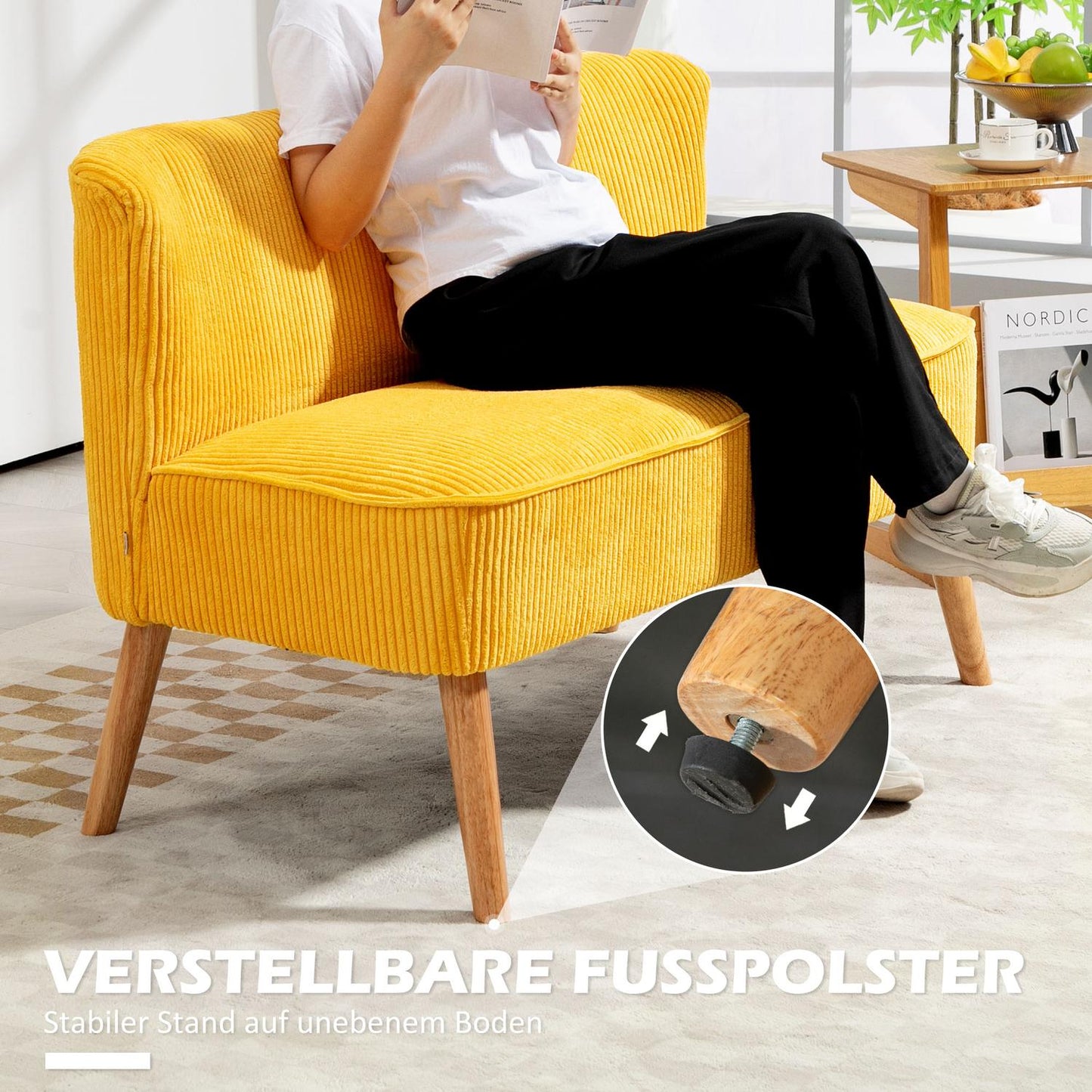 2-seat upholstered sofa, yellow, 117x56.5x77 cm