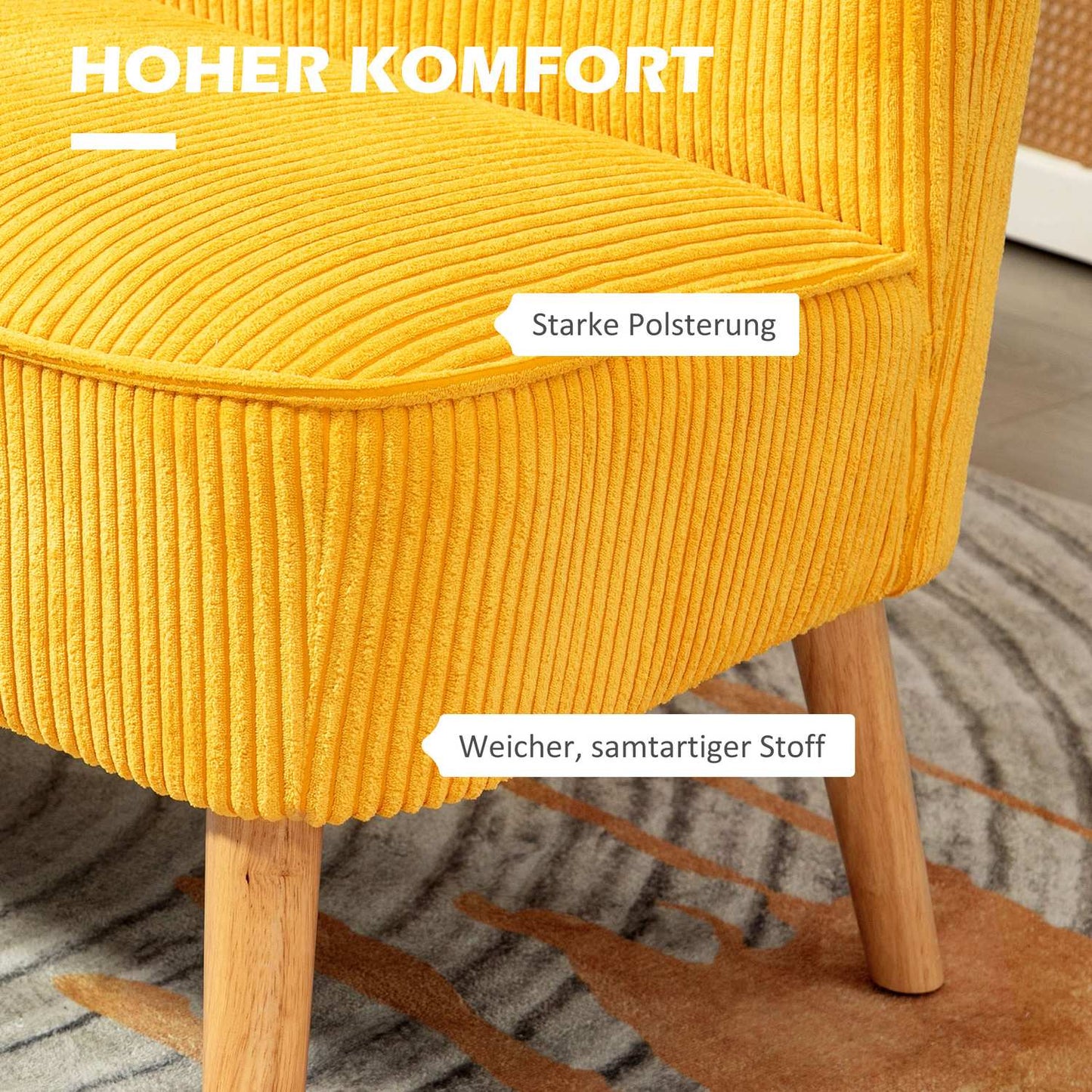 2-seat upholstered sofa, yellow, 117x56.5x77 cm