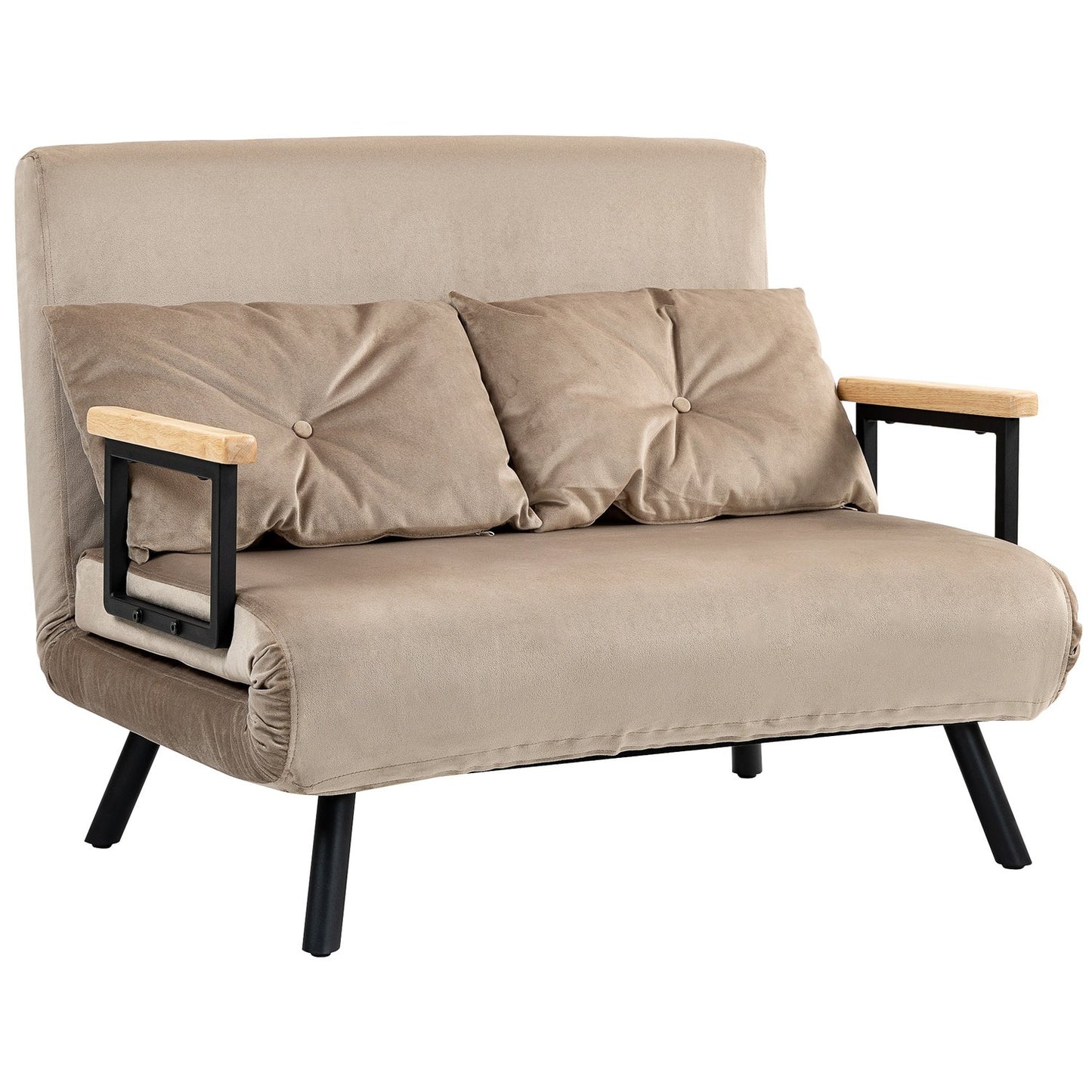 2-seater velvet sofa bed, adjustable backrest, light brown