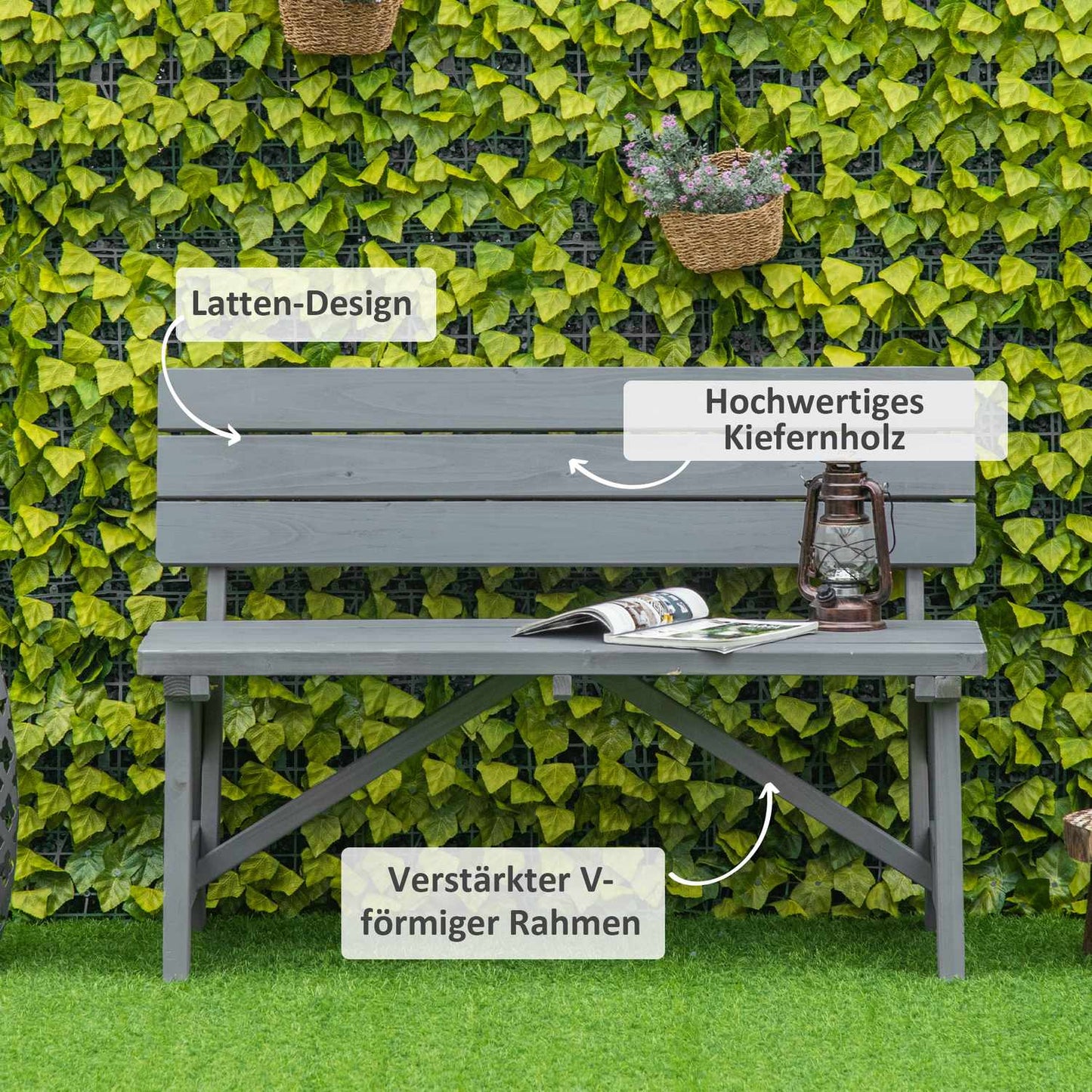 2-seater weatherproof wooden garden bench with backrest