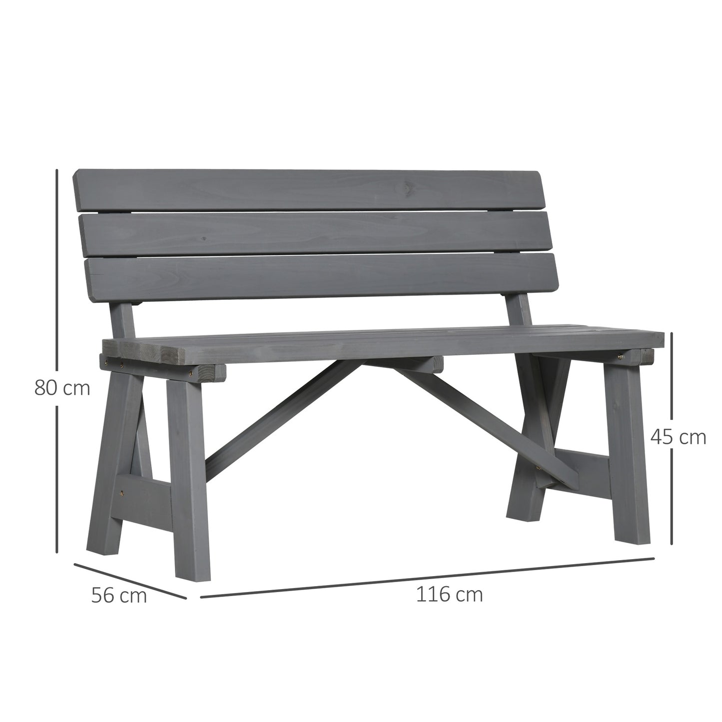 2-seater weatherproof wooden garden bench with backrest