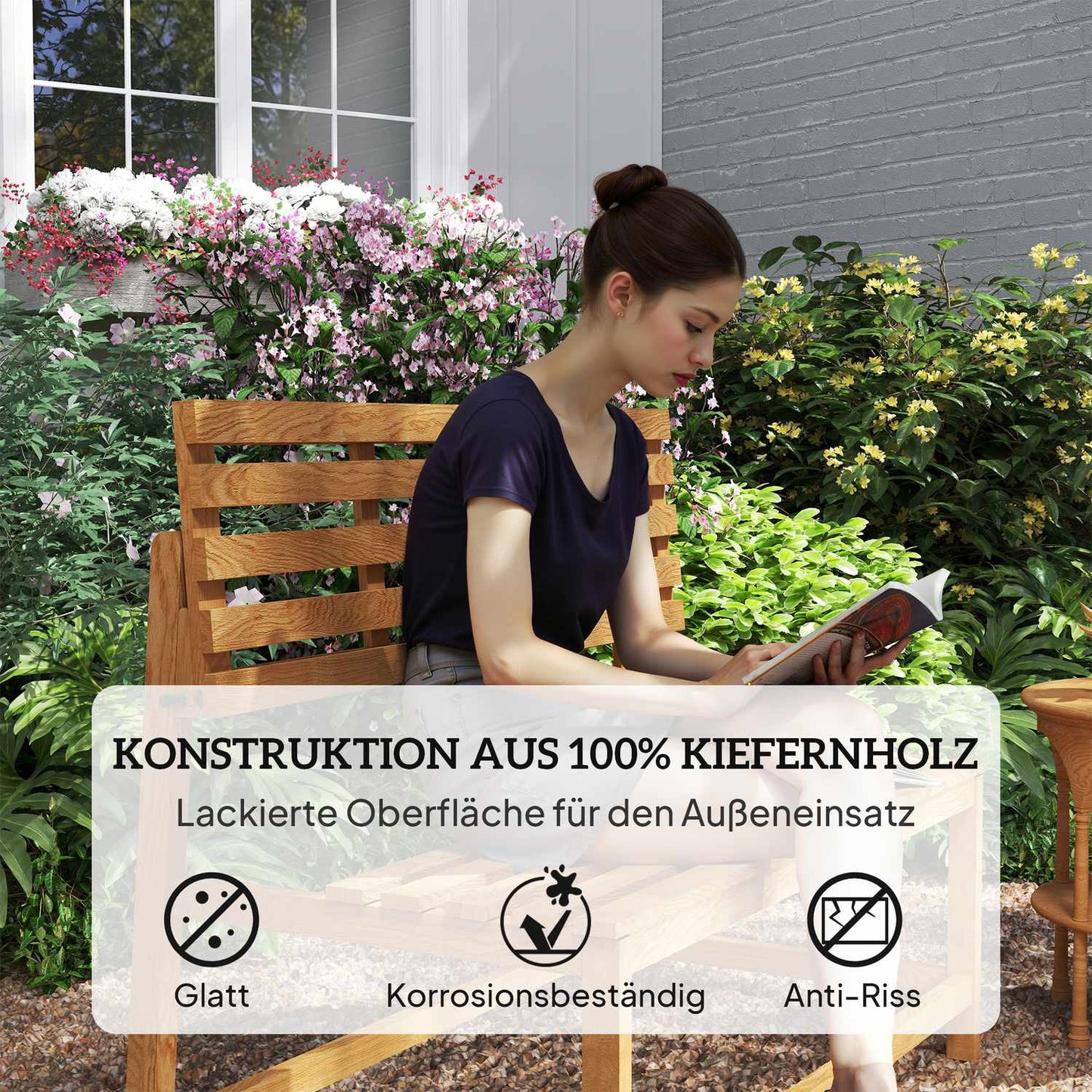 Garden bench in 2-seater teak with convertible backrest