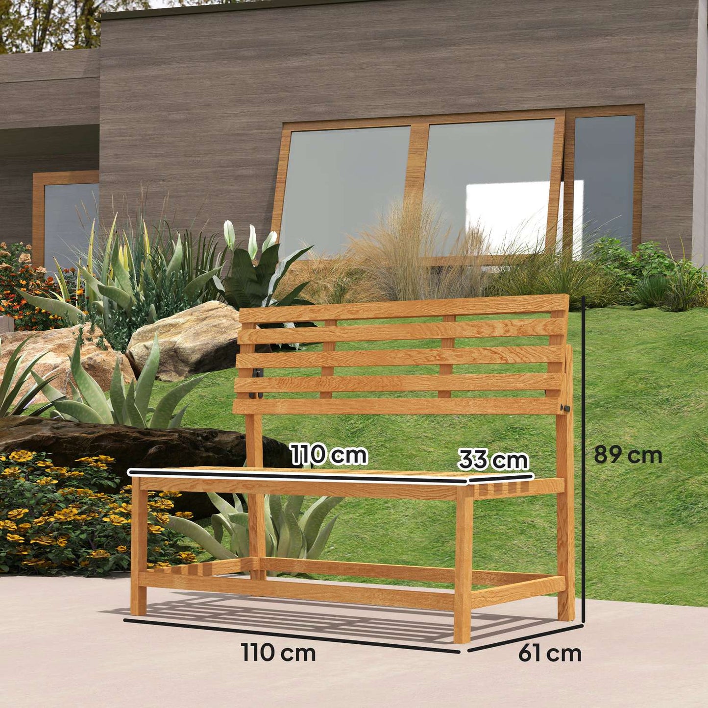 Garden bench in 2-seater teak with convertible backrest