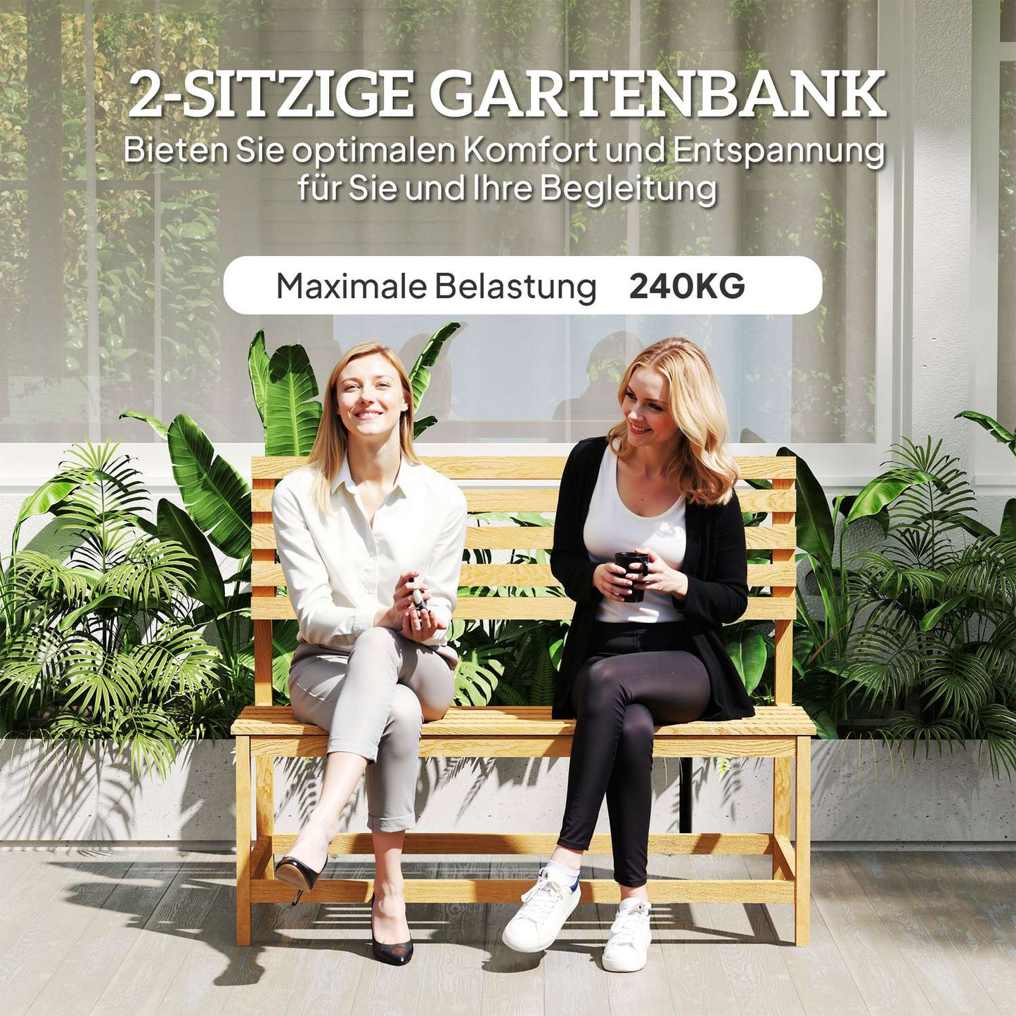 Garden bench in 2-seater teak with convertible backrest