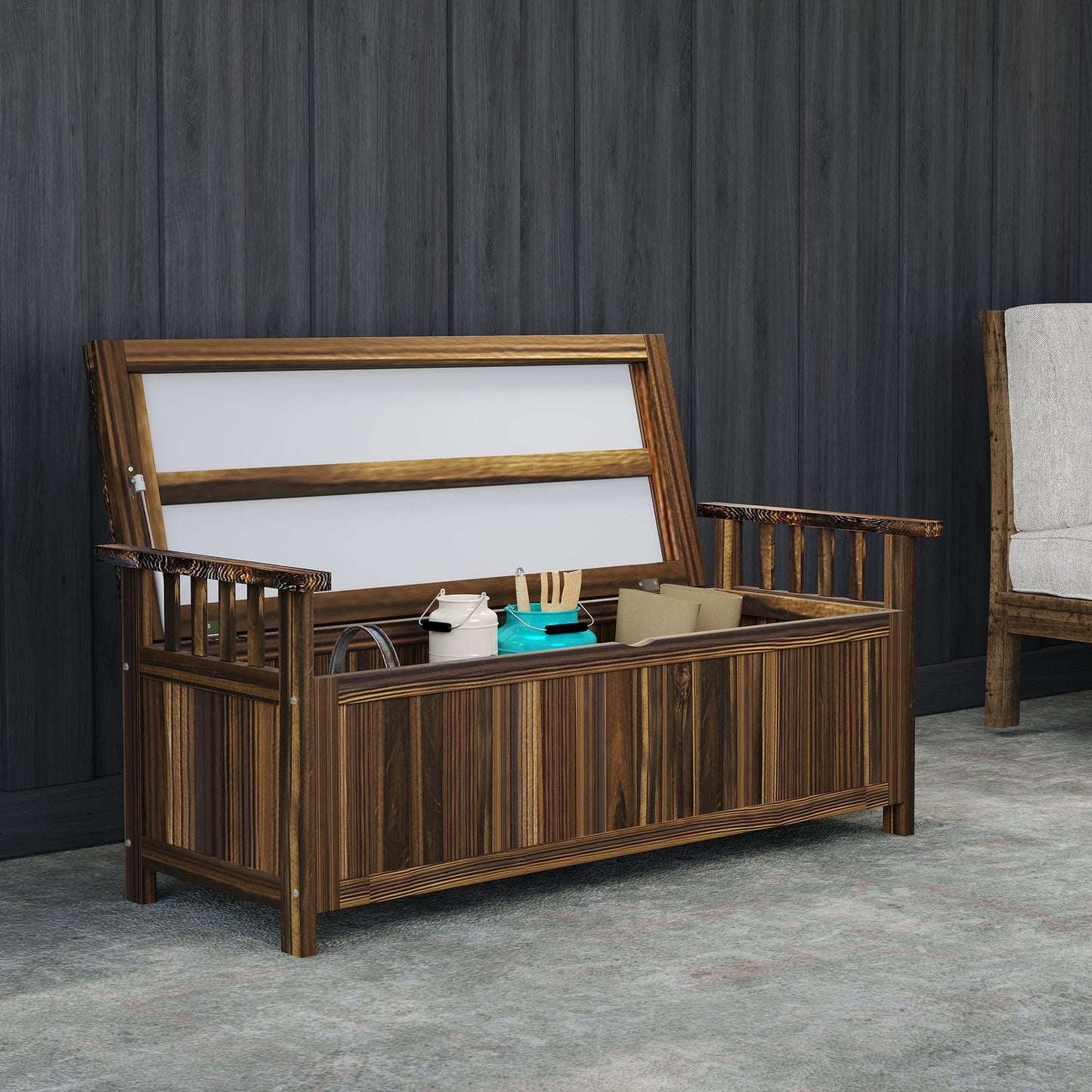 2-seater weatherproof wooden garden bench with storage