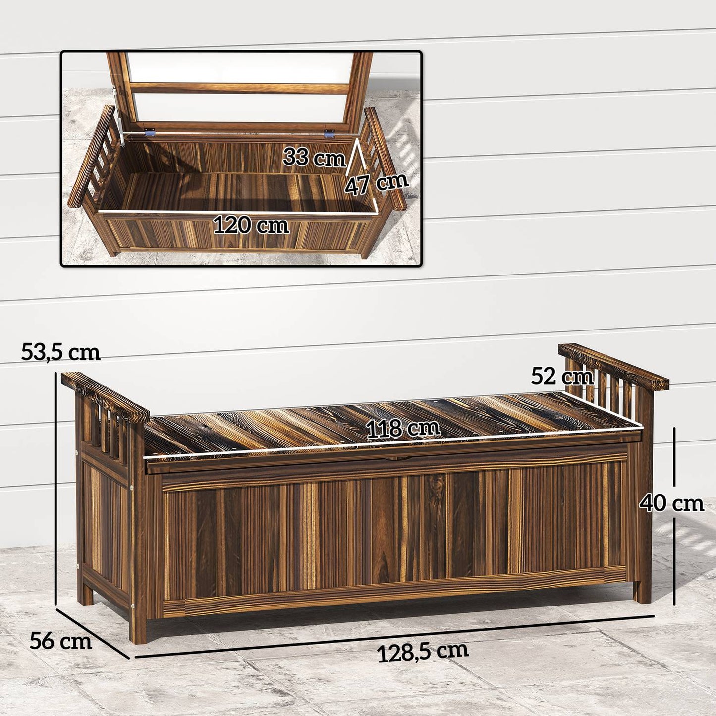 2-seater weatherproof wooden garden bench with storage