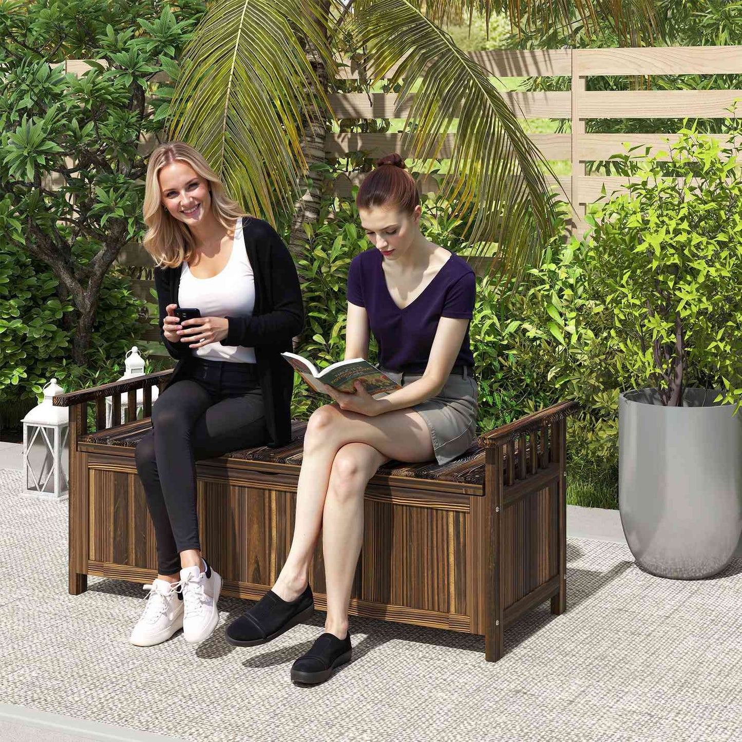 2-seater weatherproof wooden garden bench with storage