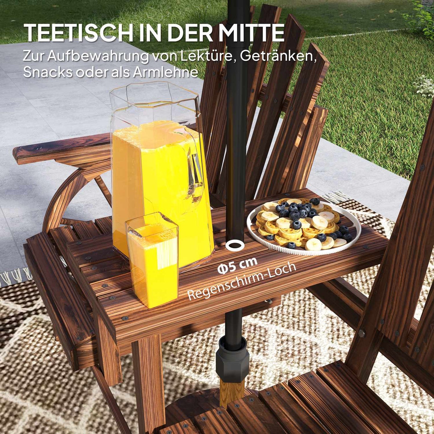 2-seater wooden garden bench with umbrella hole