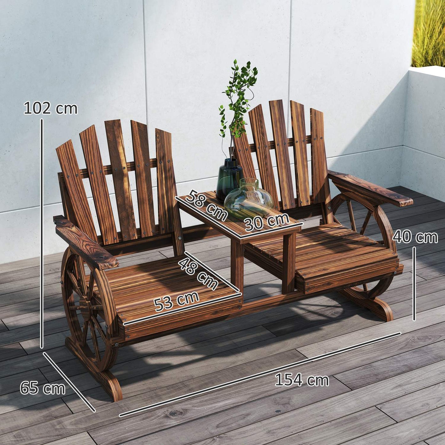 2-seater wooden garden bench with umbrella hole