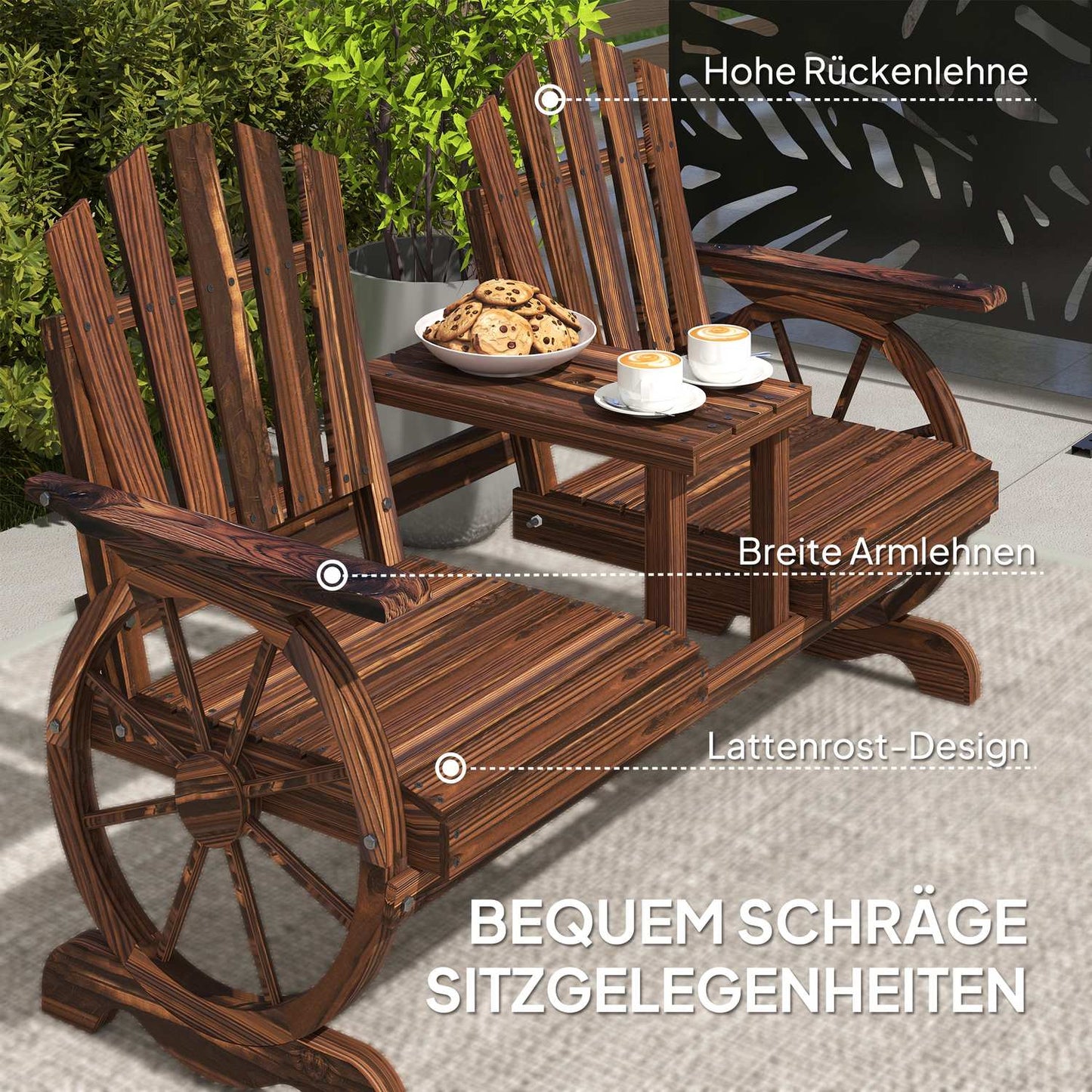 2-seater wooden garden bench with umbrella hole