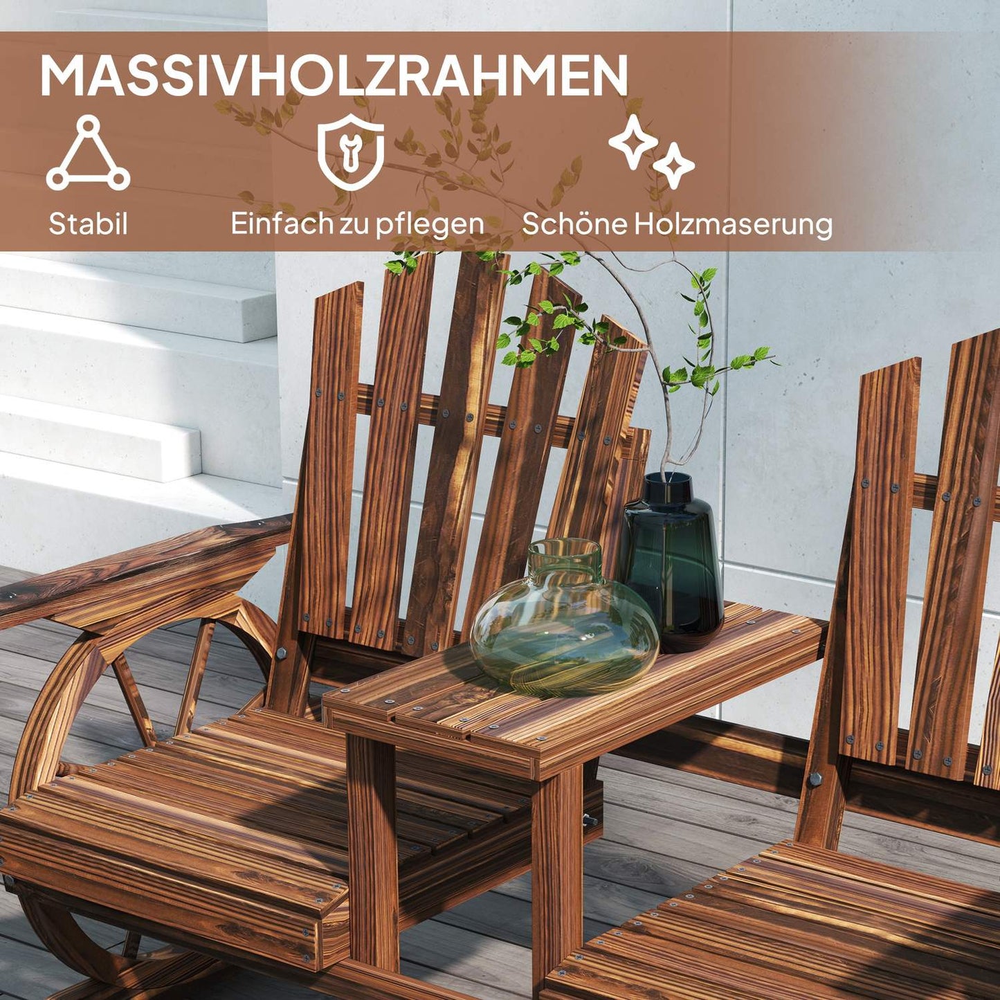 2-seater wooden garden bench with umbrella hole