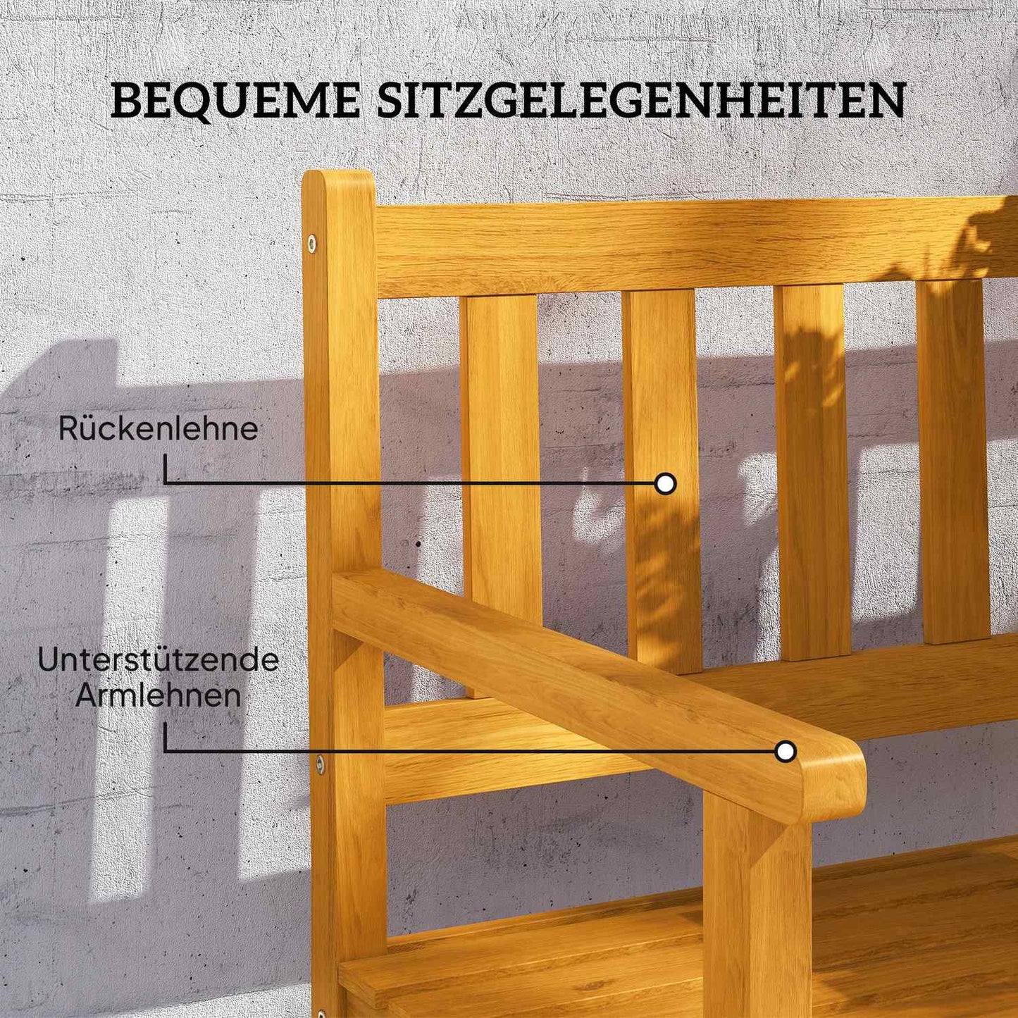2-Seater Acacia Garden Bench, Teak Finish, Foldable Table