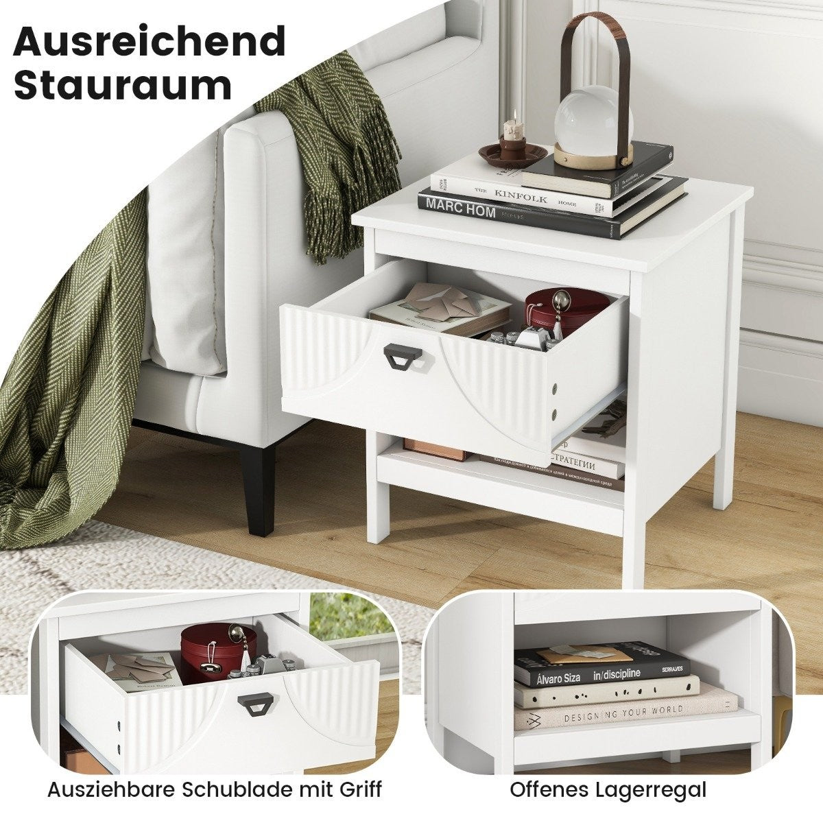 2 tier bedside table with drawer & open shelf side table wooden nightstand sofa table