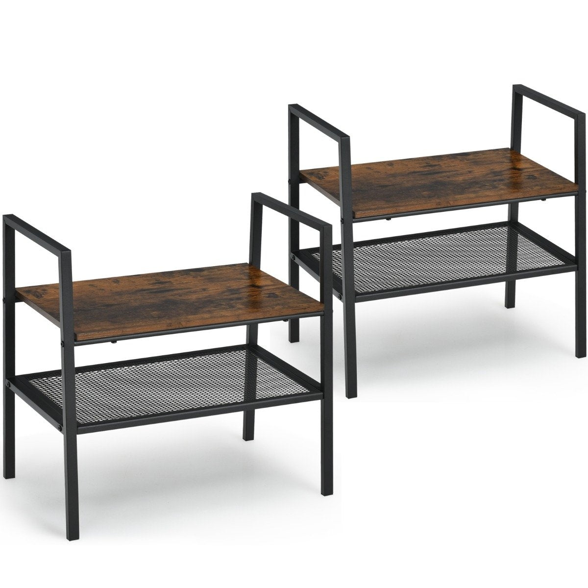 2-tier stackable shoe rack made of wood and metal 54 x 32 x 52 cm brown + black