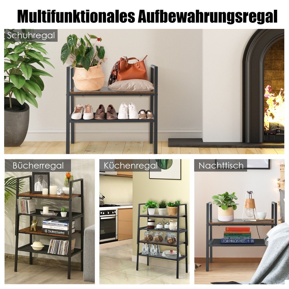 2-tier stackable shoe rack made of wood and metal 54 x 32 x 52 cm brown + black