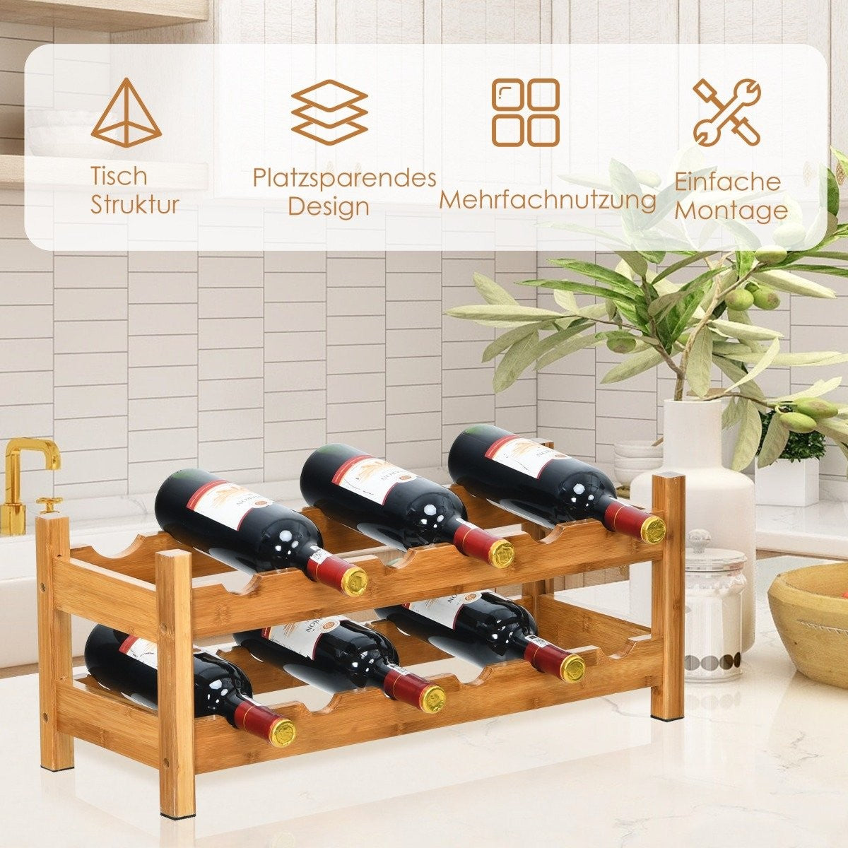 2 tier wine rack made of bamboo bottle rack wine rack 62 x 24 x 25 cm natural