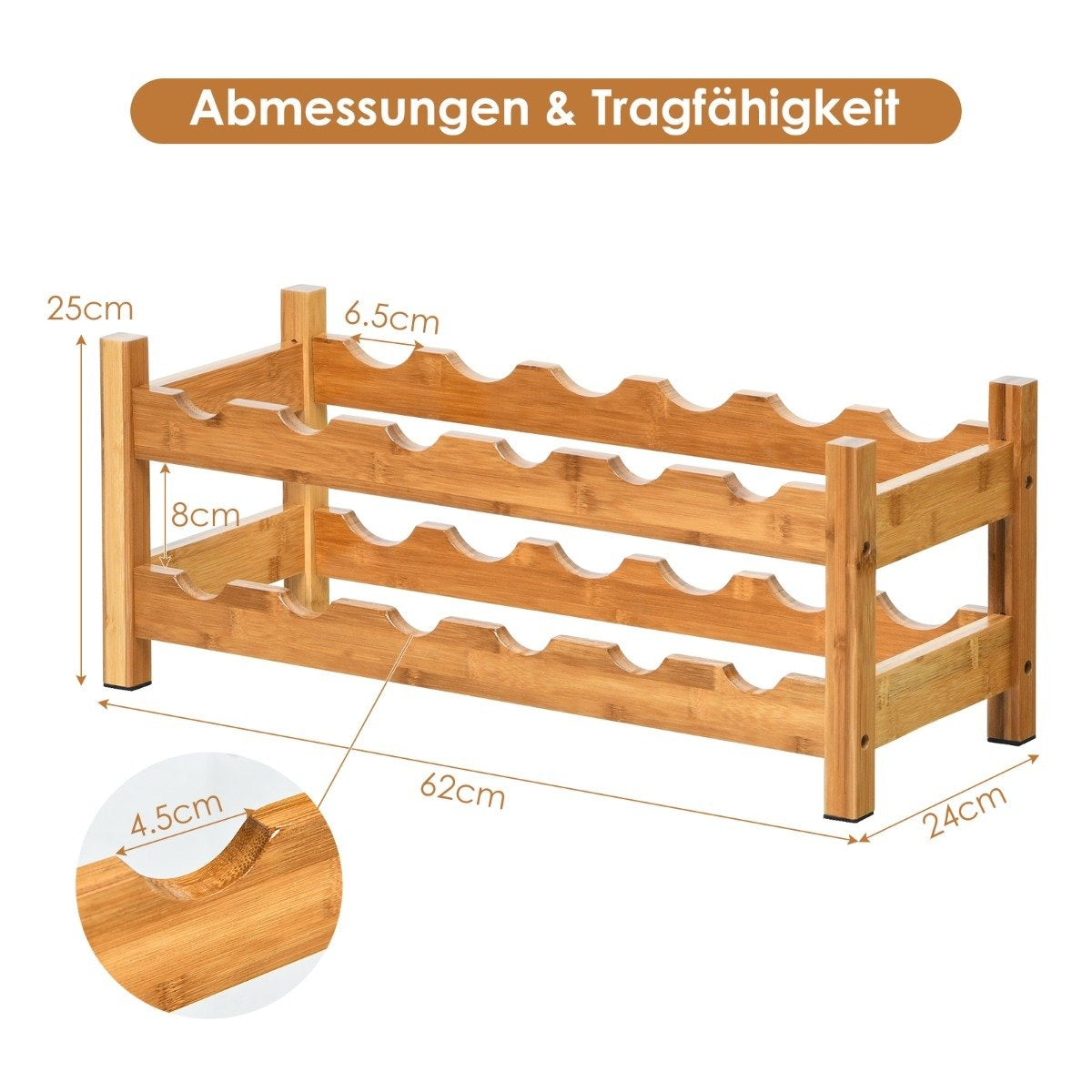 2 tier wine rack made of bamboo bottle rack wine rack 62 x 24 x 25 cm natural