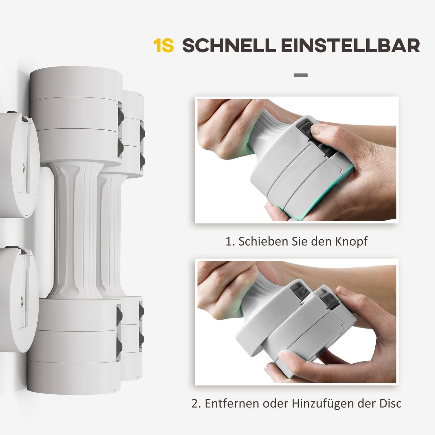 Adjustable dumbbells 2 x 2.5 kg, floor friendly, white