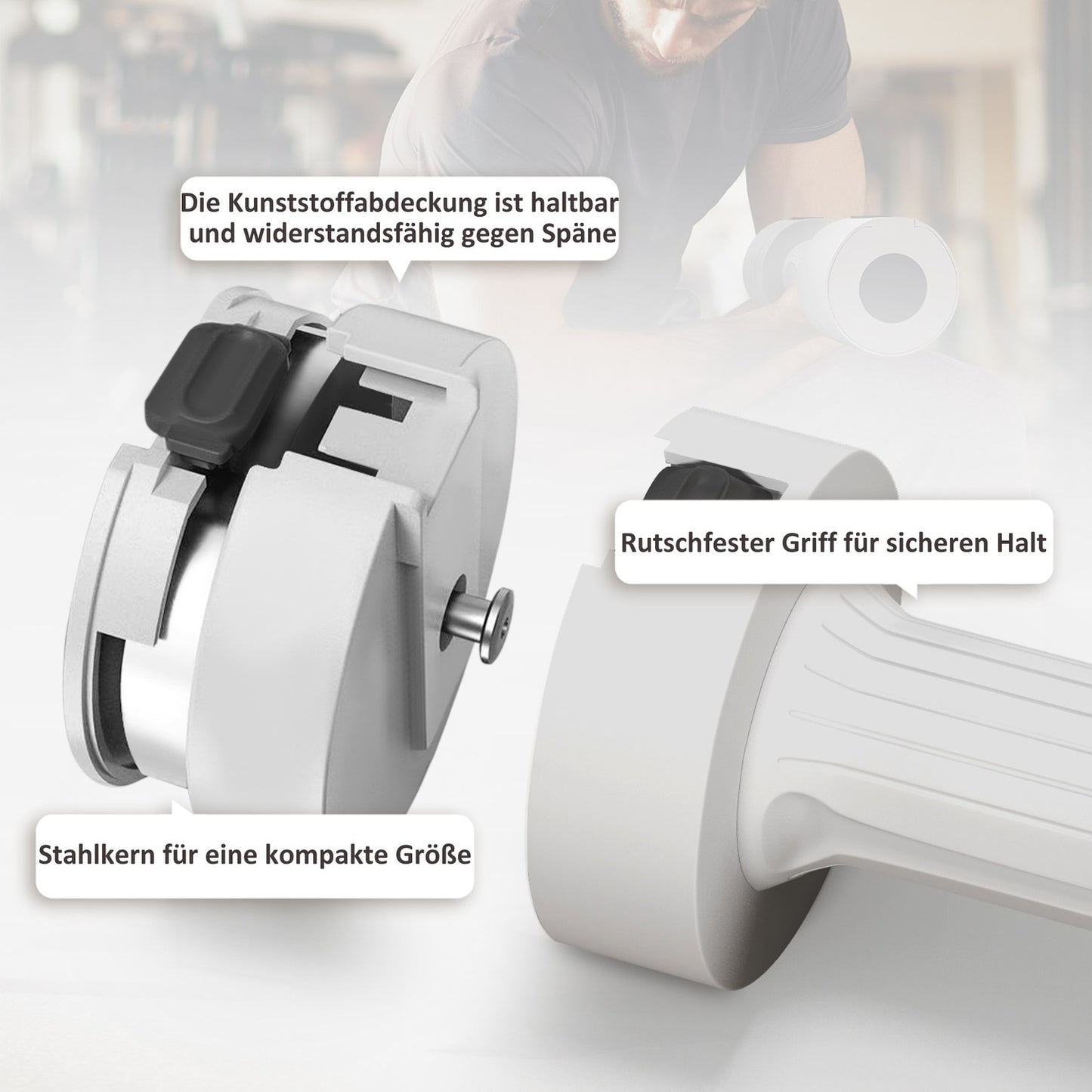 Adjustable dumbbells 2 x 2.5 kg, floor friendly, white