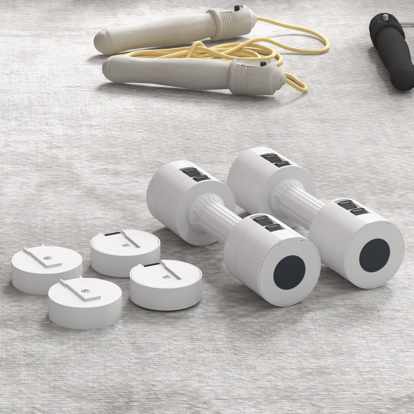 Adjustable dumbbells 2 x 2.5 kg, floor friendly, white