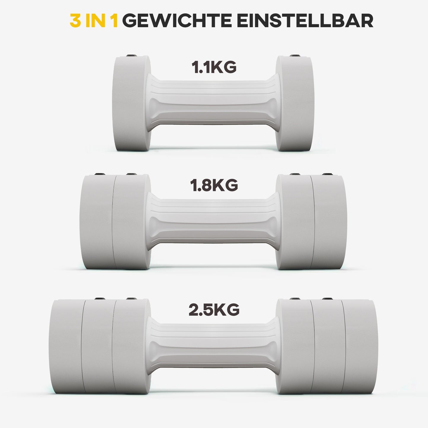 Adjustable dumbbells 2 x 2.5 kg, floor friendly, white