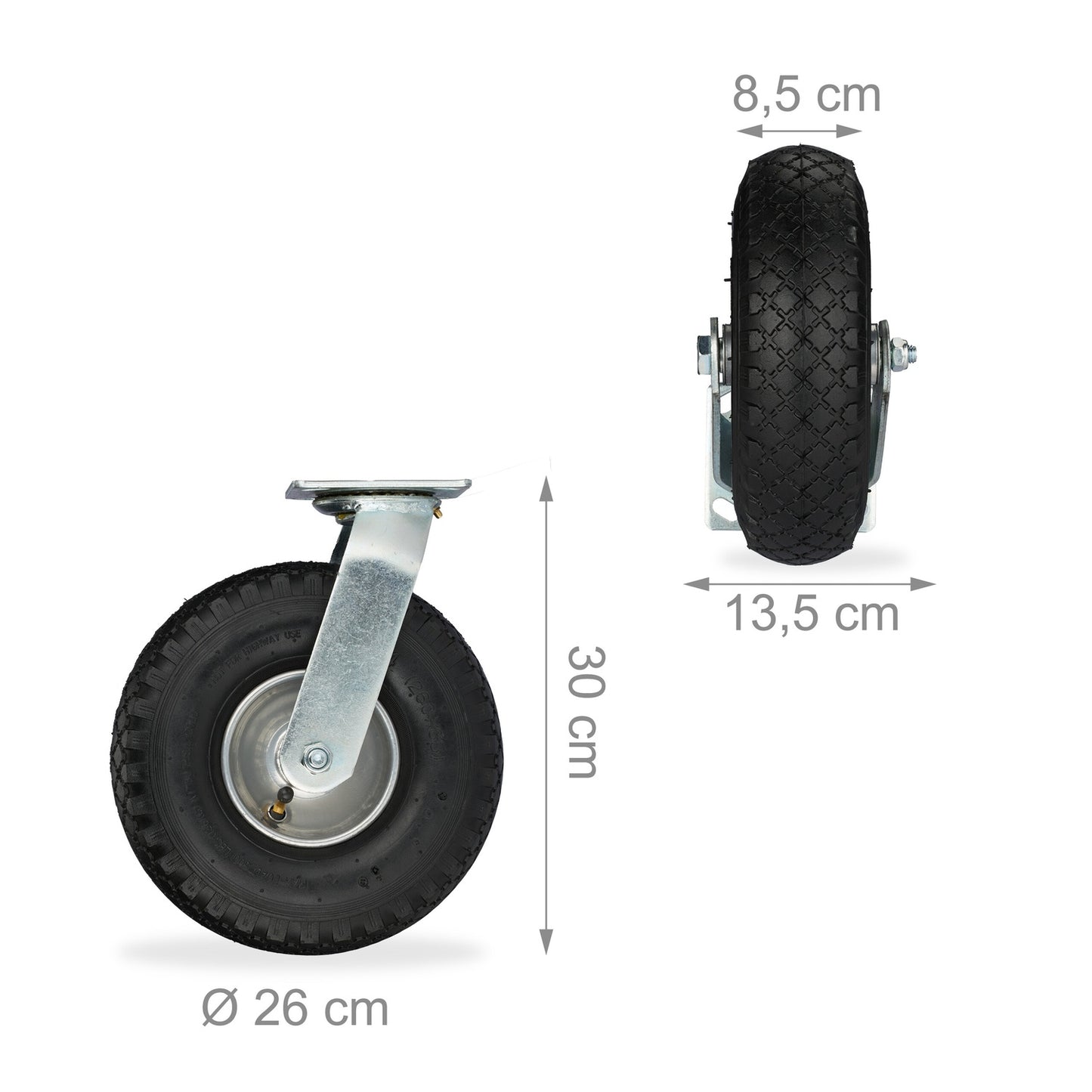 2x air-filled swivel wheels 3.00-4