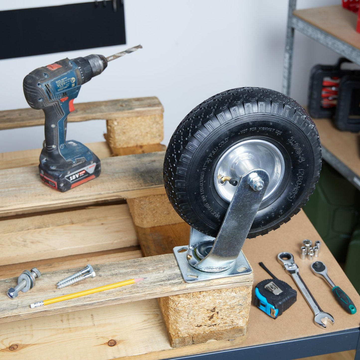 2x air-filled swivel wheels 3.00-4