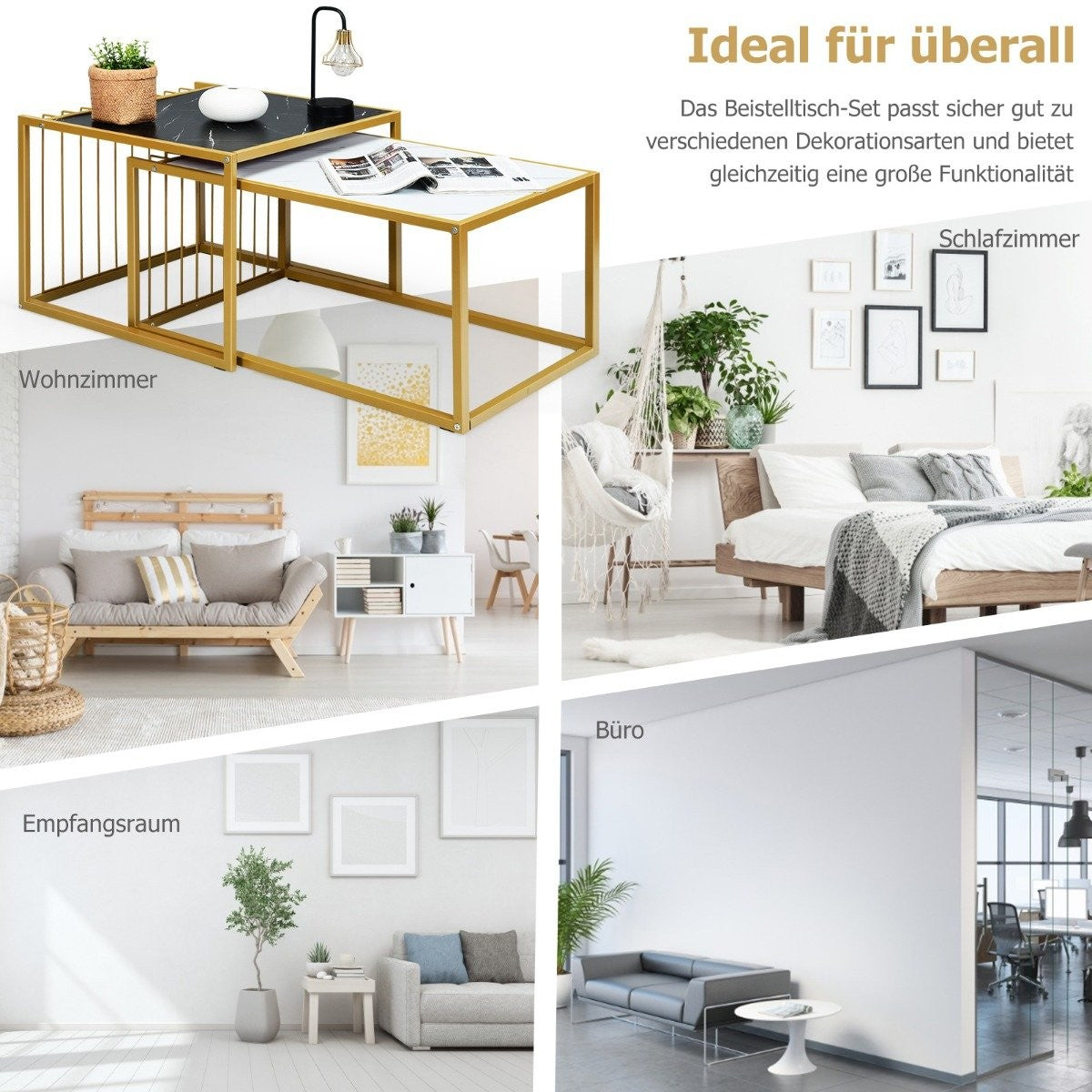 2 x side table set, coffee table, marble modern side table, yellow + black + white