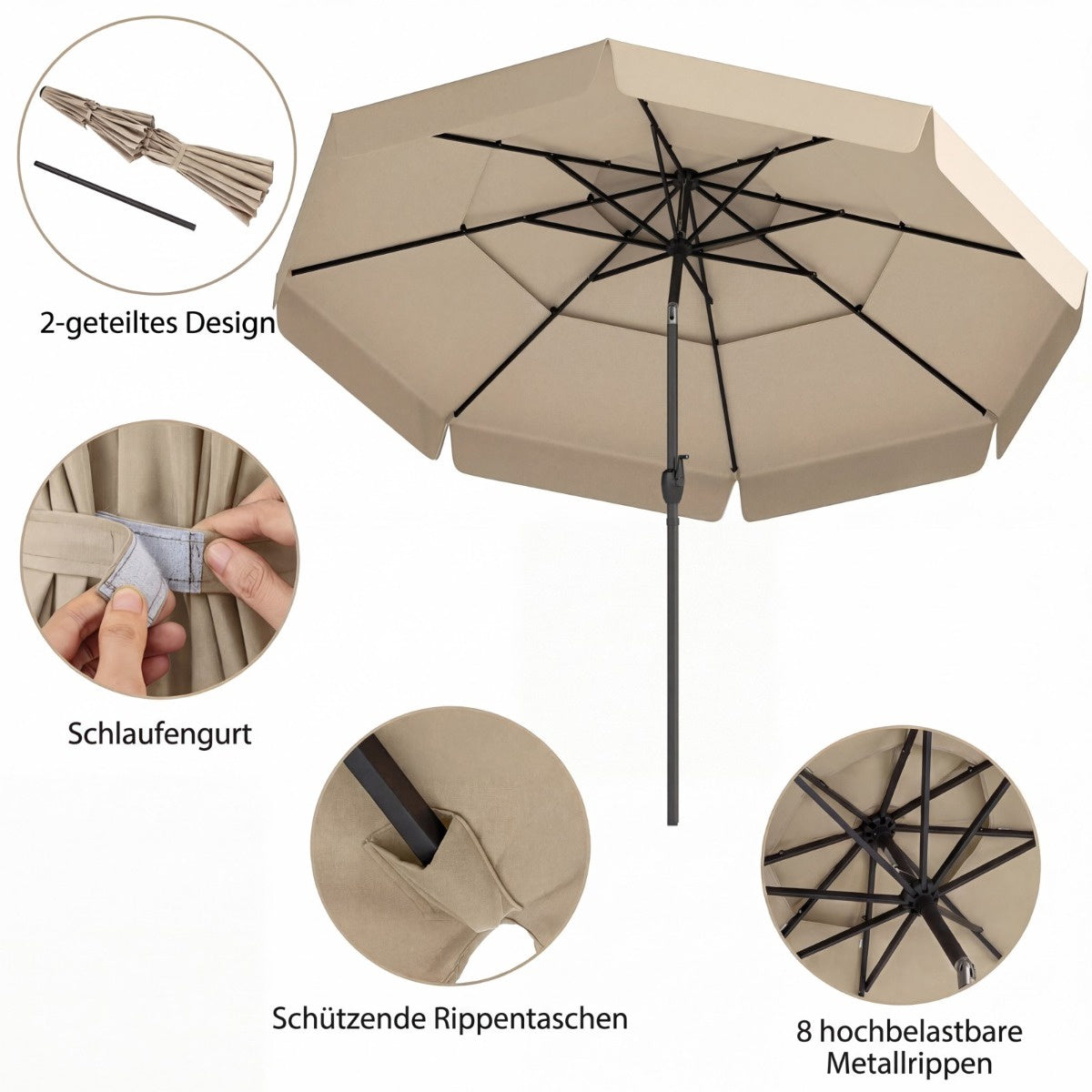 300 cm Outdoor Market Umbrella, Tilt Function, Beige