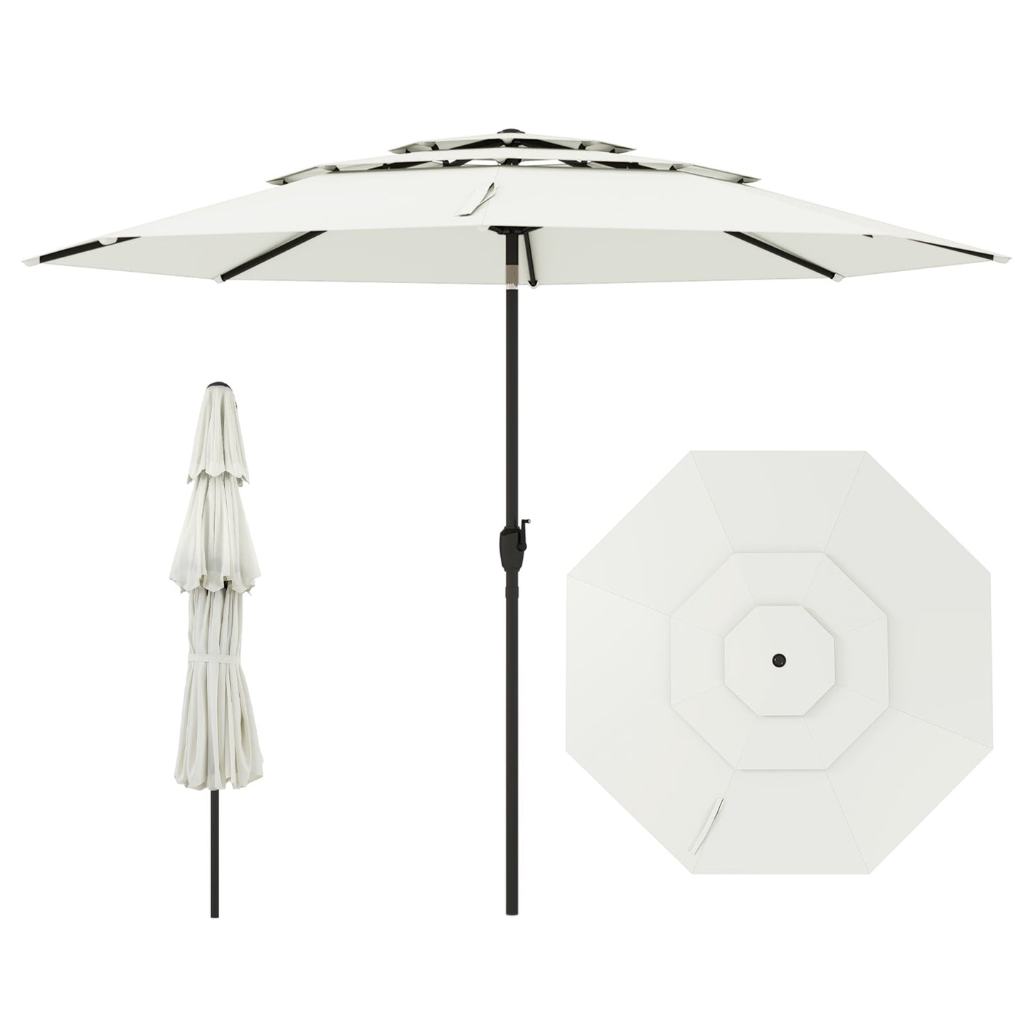 300 cm Patio Umbrella, 3-Layer Ventilated, Tilt, White