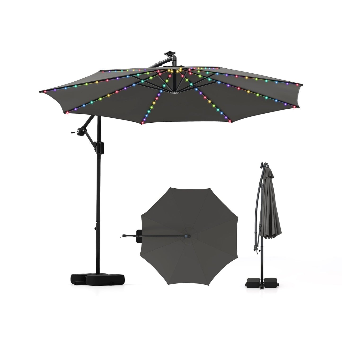 300 cm Patio Umbrella with LED Lights, Adjustable Tilt