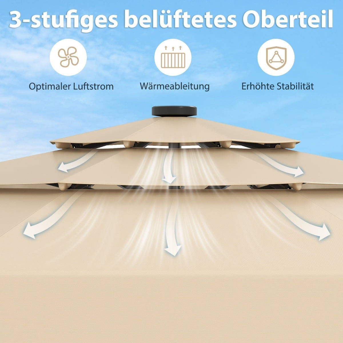 300 cm Patio Umbrella with Solar LED Lights, Beige