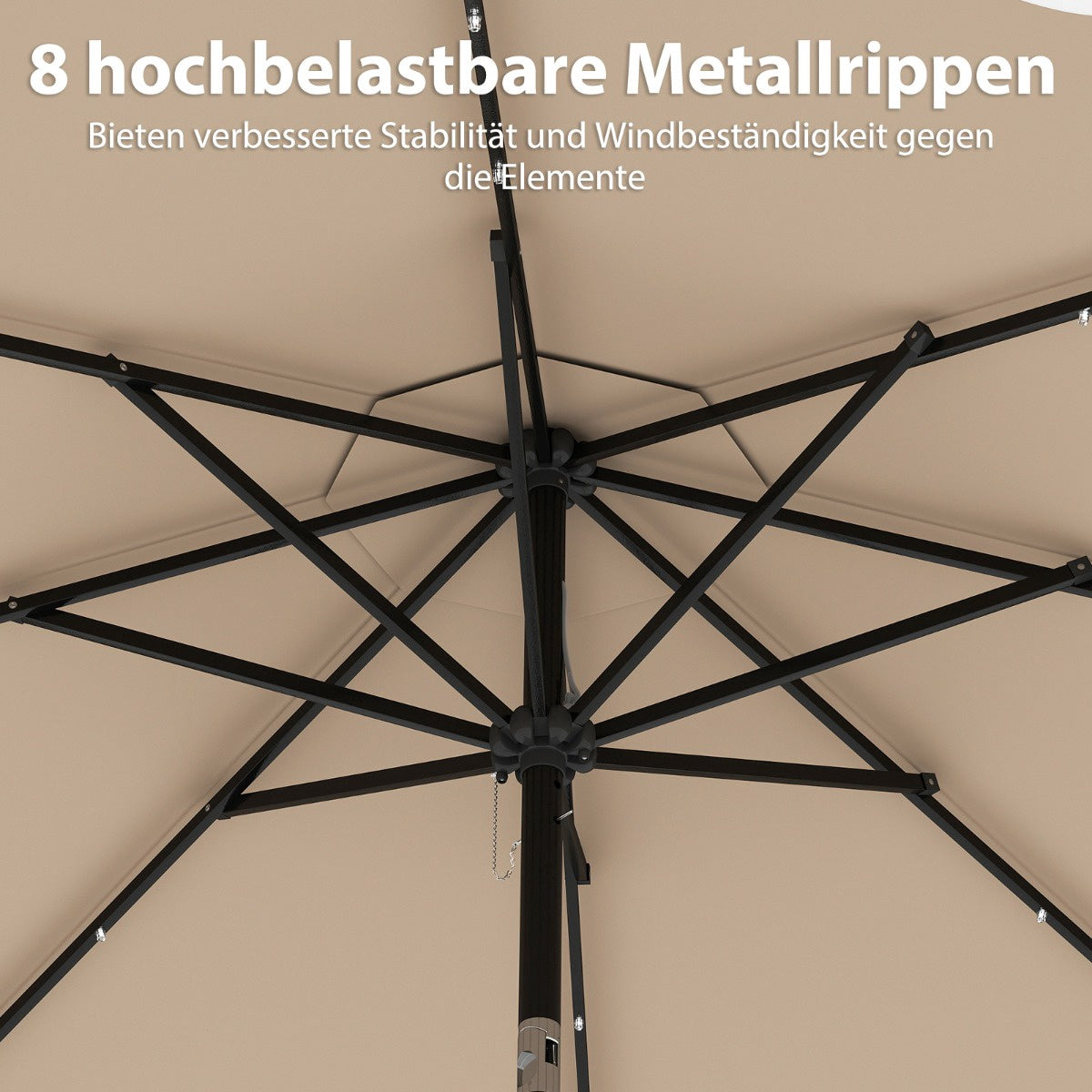 300 cm Patio Umbrella with Solar LED Lights & Crank