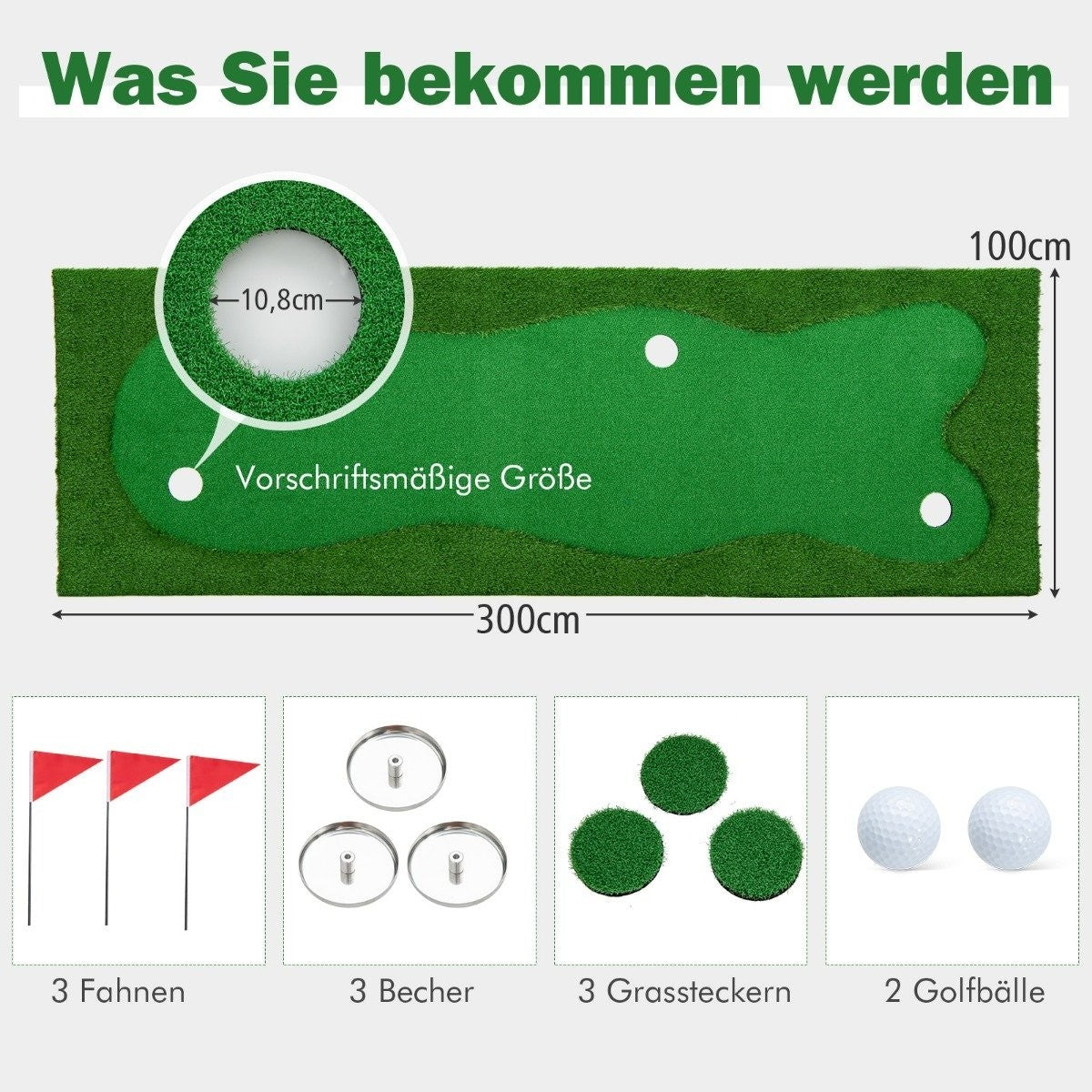 300 x 100 cm Golf Putting Mat Golf Mat with Artificial Turf Training Mat for Home Green