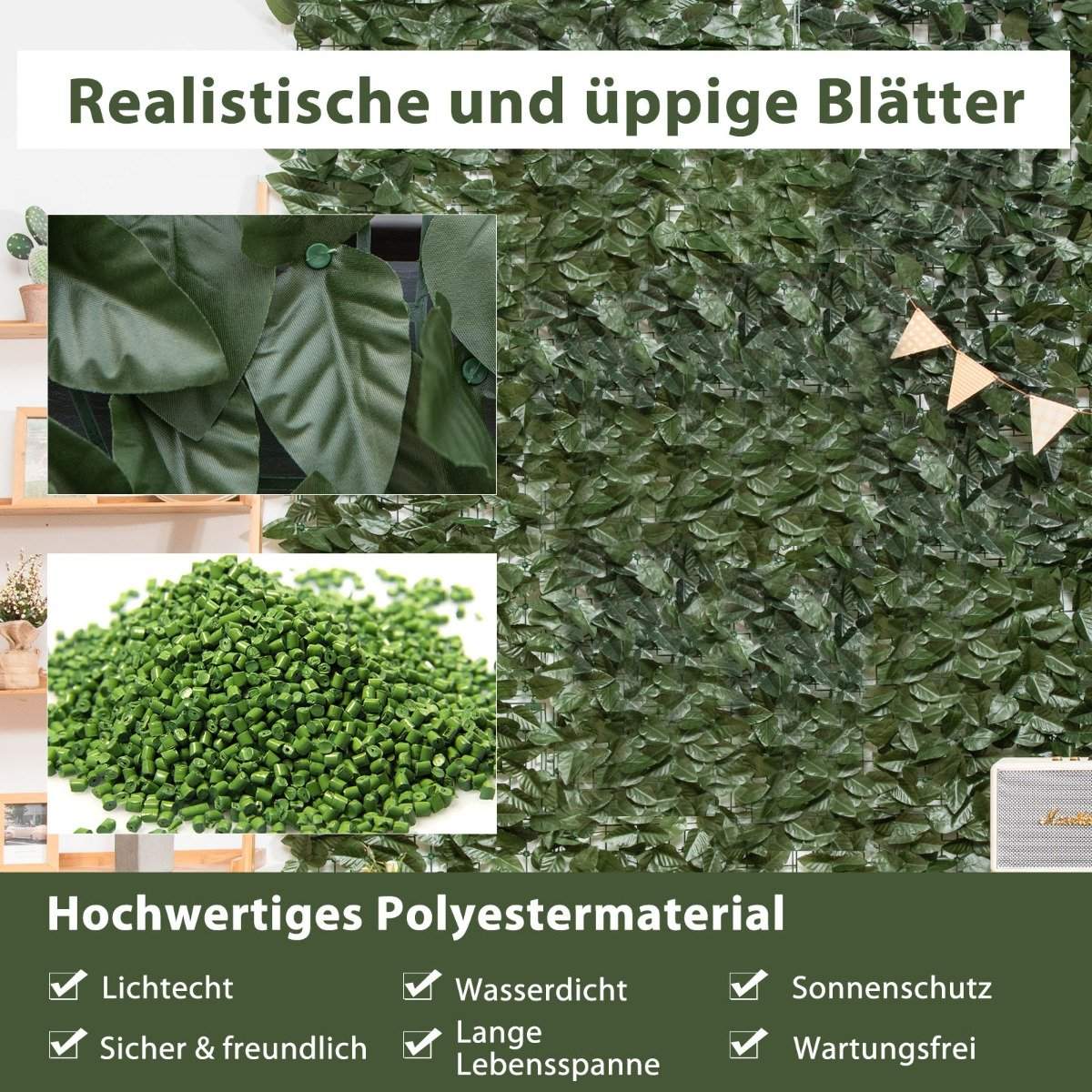 300 x 100 cm artificial plant wall ivy leaves privacy screen hedge plant wind protection