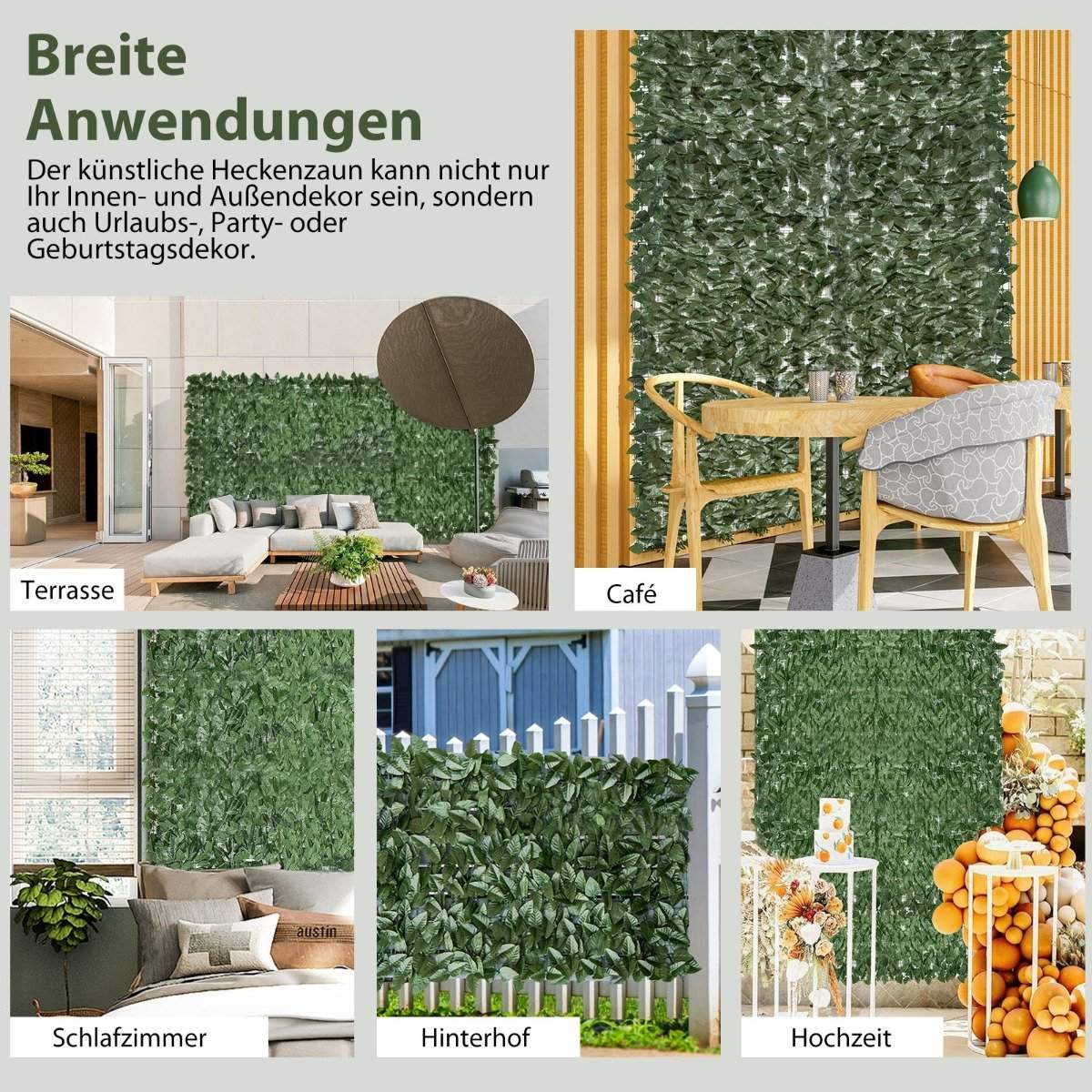 300 x 100 cm artificial plant wall ivy leaves privacy screen hedge plant wind protection