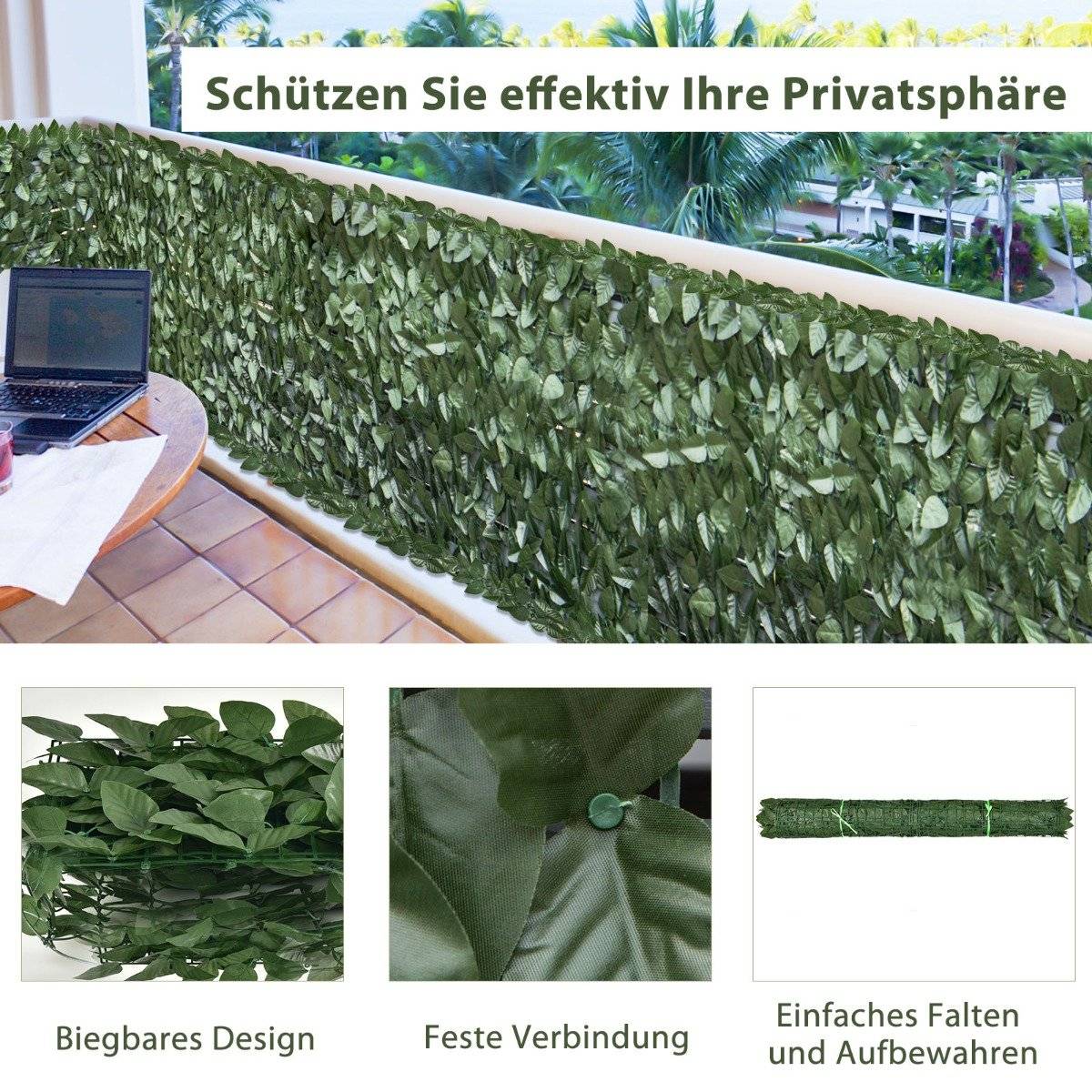 300 x 100 cm artificial plant wall ivy leaves privacy screen hedge plant wind protection