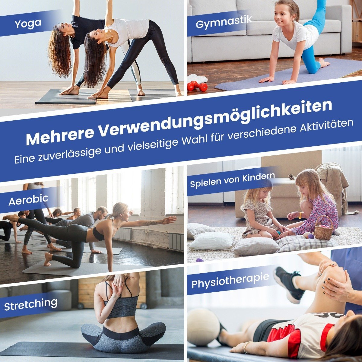 300 x 117 x 5 cm soft floor mat gymnastics mat foldable gymnastics mat made of artificial leather blue