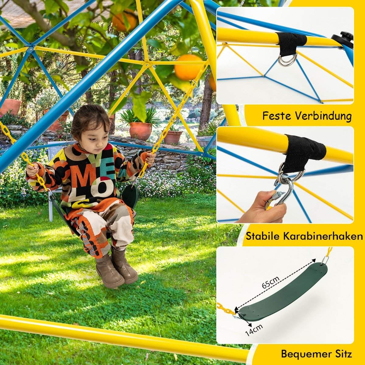 305 cm Large Climbing Dome with Swing Blue & Yellow & Green