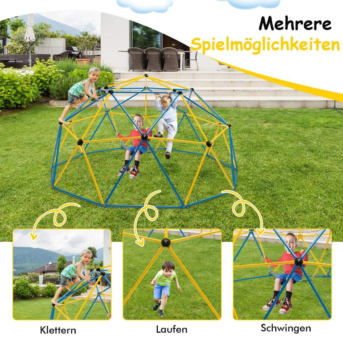 305 cm Large Climbing Dome with Swing Blue & Yellow & Green
