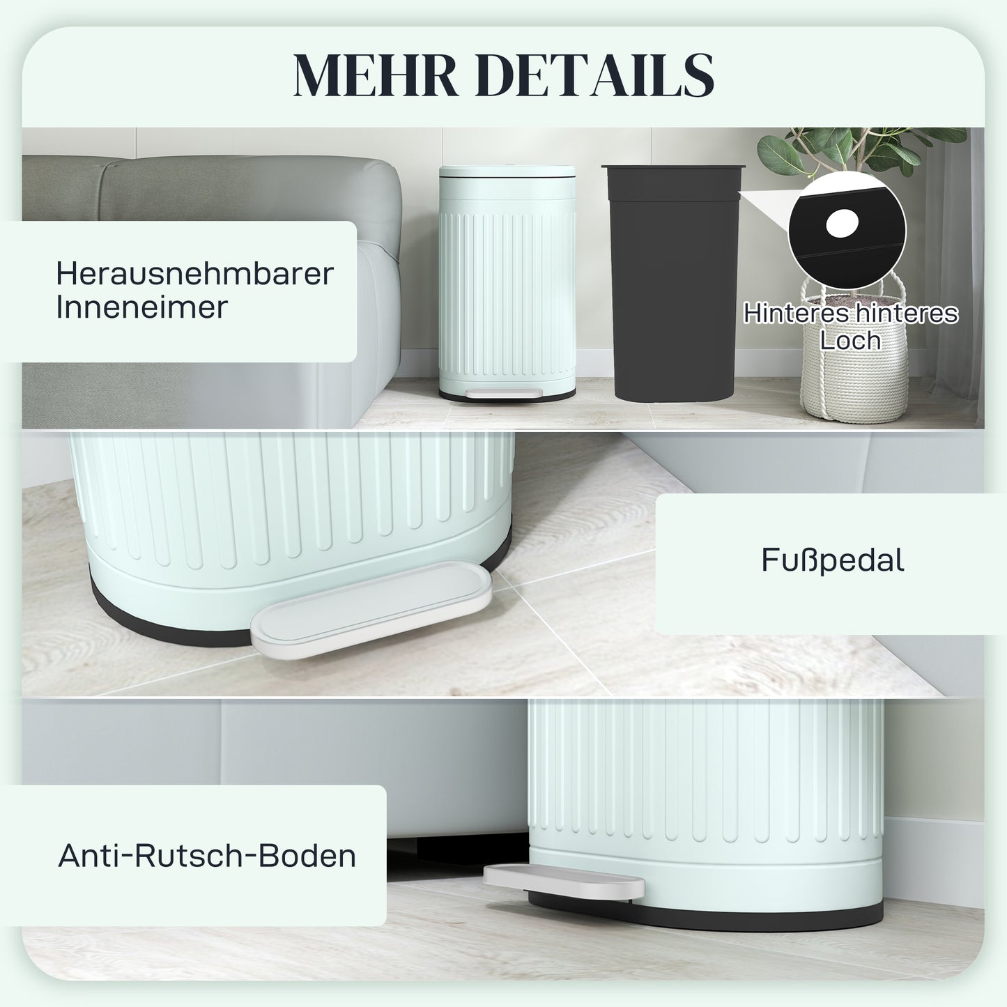 30L Metal Pedal Bin, Soft-Close, Removable Inner Bucket