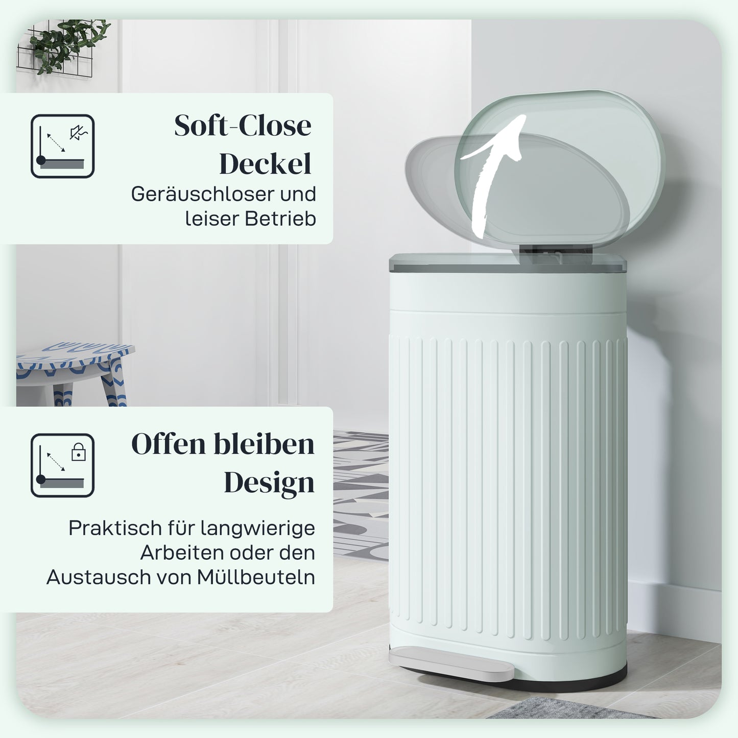 30L Metal Pedal Bin, Soft-Close, Removable Inner Bucket