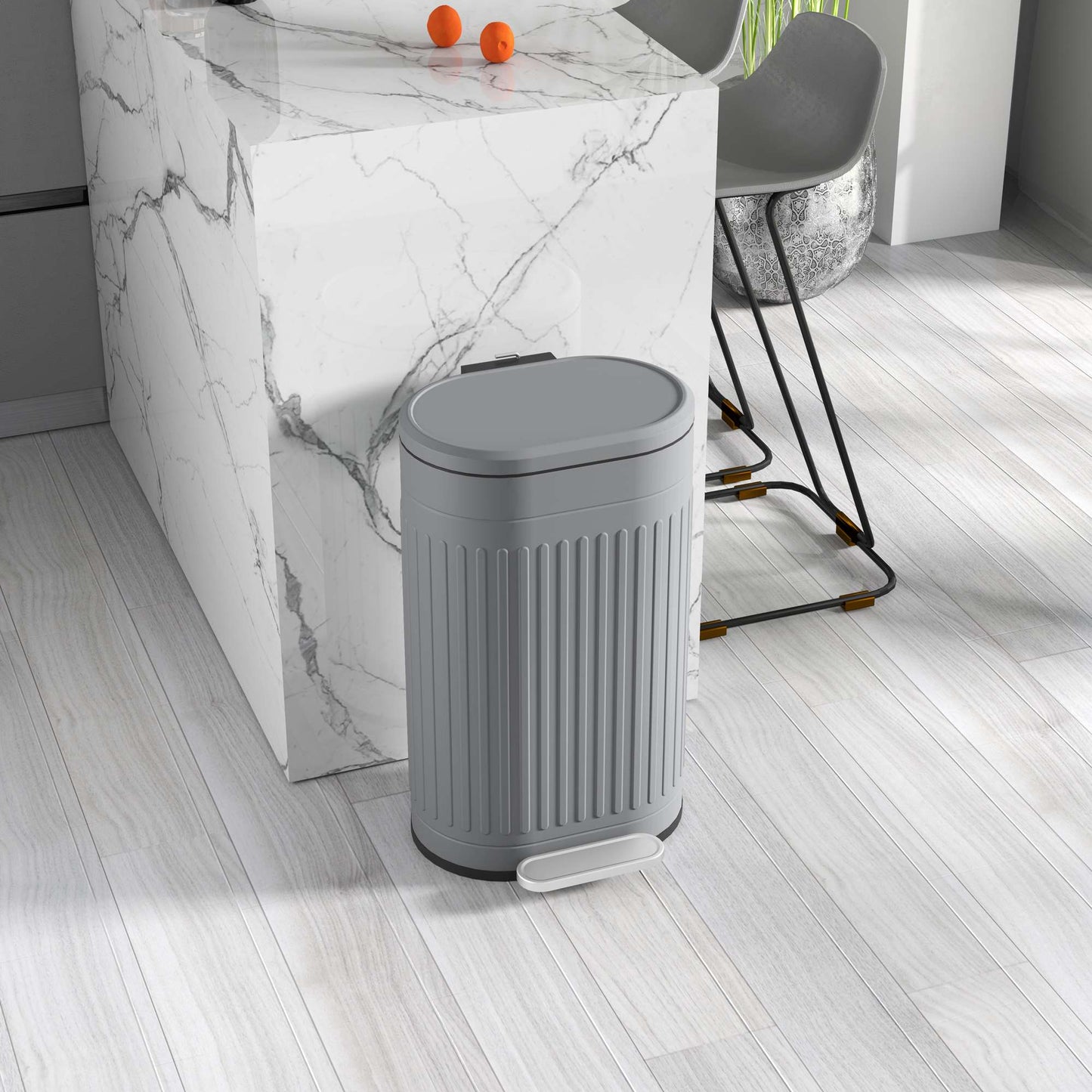 30L Metal Pedal Bin with Soft-Close Lid, Grey