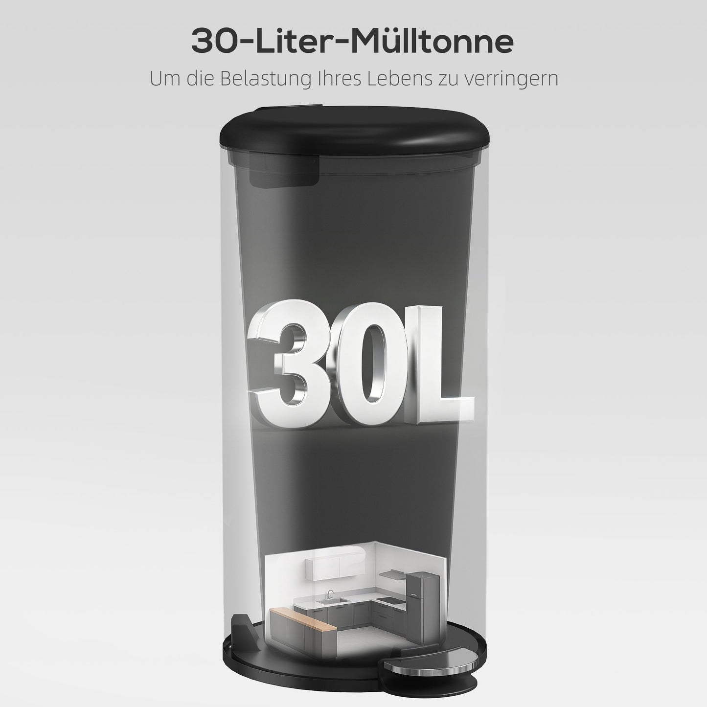 30L Pedal Bin with Soft-Close Lid, Black