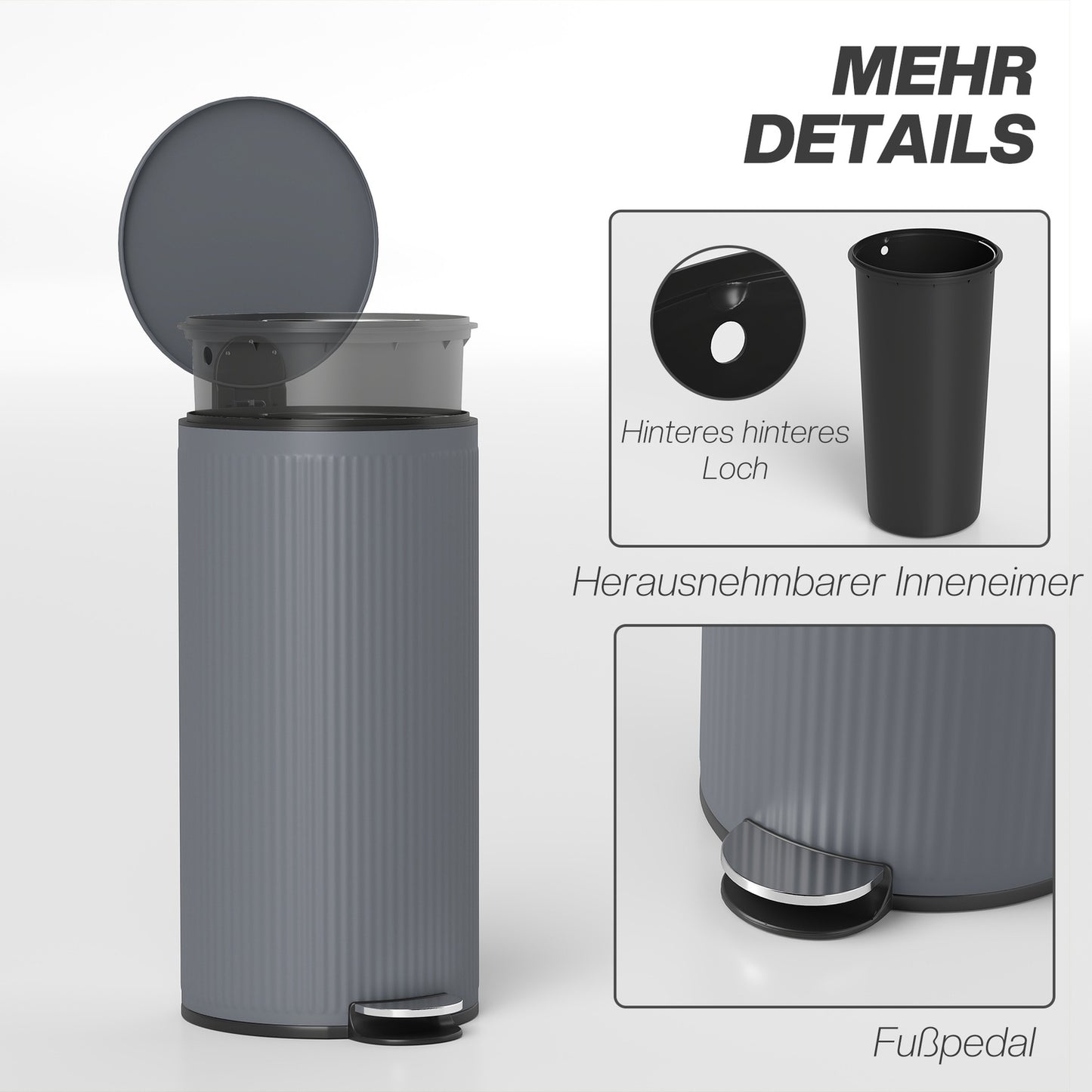 30L Pedal Bin with Soft-Close Lid, Black Metal