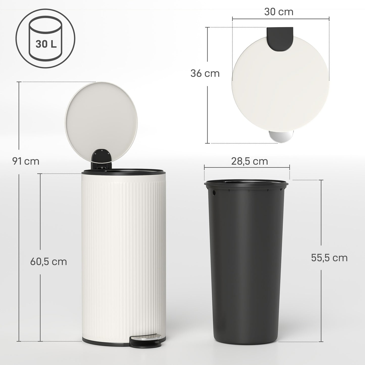 30L Pedal Bin with Soft-Close Lid, Black Metal