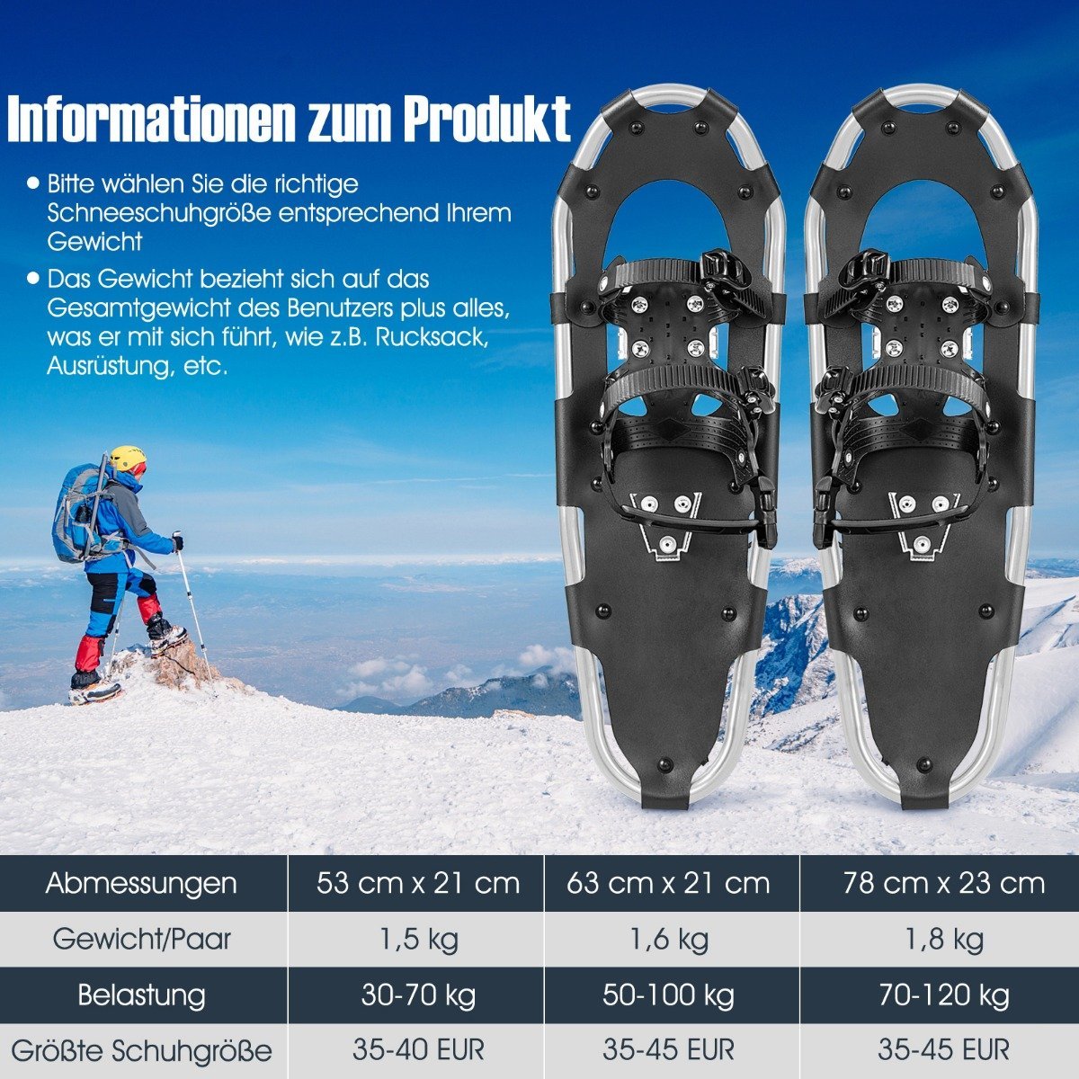 30'' Snowshoes 4-in-1 Off-Road Snow Boots for Adults Teens & Kids Silver