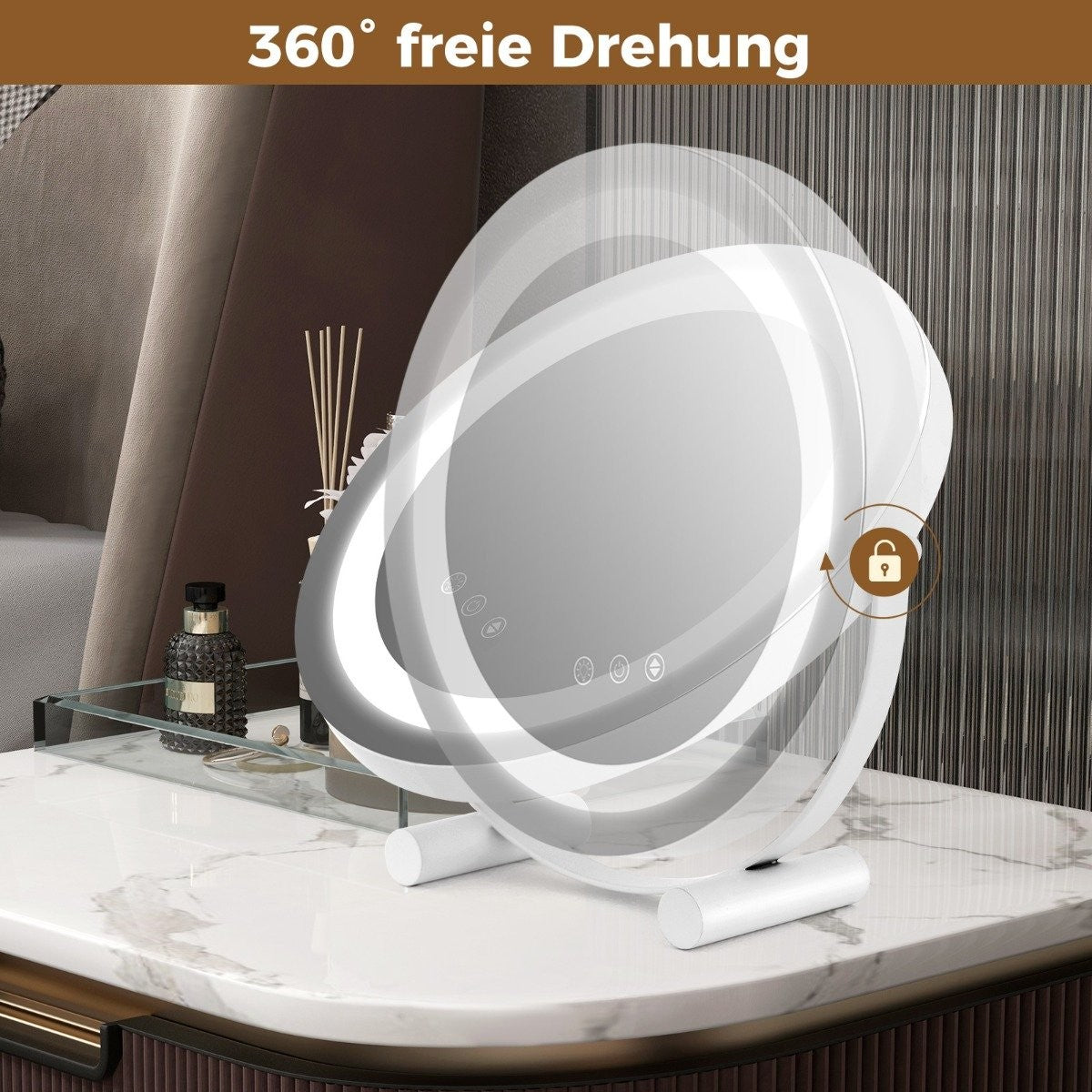 Ø 30 cm Dimmable cosmetic mirror with lighting & touch switch & memory function